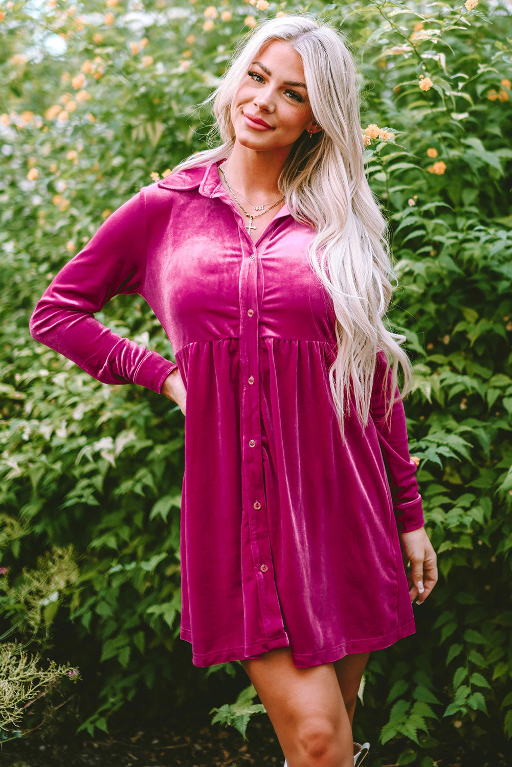Threaded Pear Women's Lennon Long Sleeve Ruffle Velvet Dress