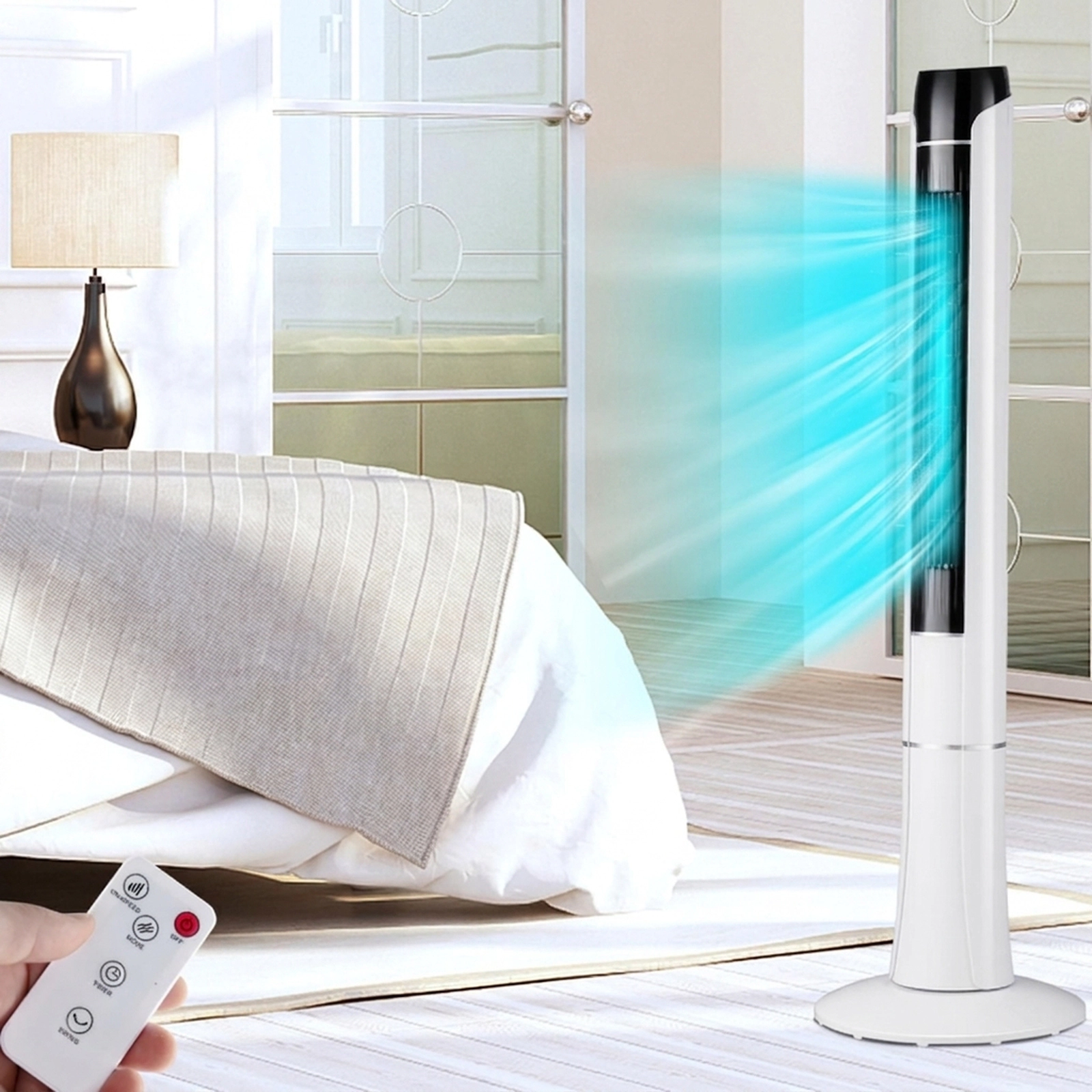 SUGIFT 47.5-in Bladeless Oscillating Tower Fan with 3 Wind Modes 3 Speeds 15H Timer and LED Remote