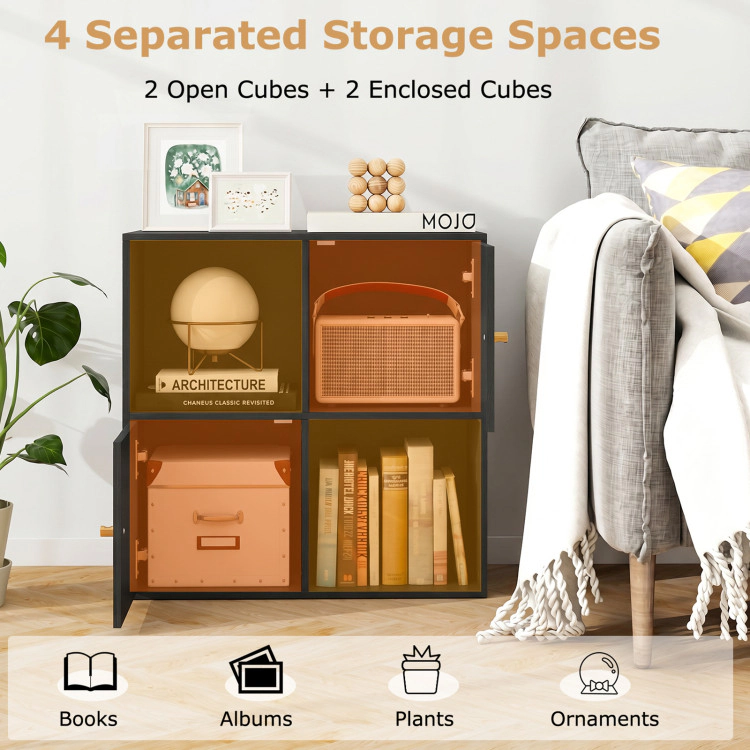 Hivvago 4-Cube Bookcase 3-Tier Bookshelf with Dual Anti-Tipping Kits and 2 Cabinets