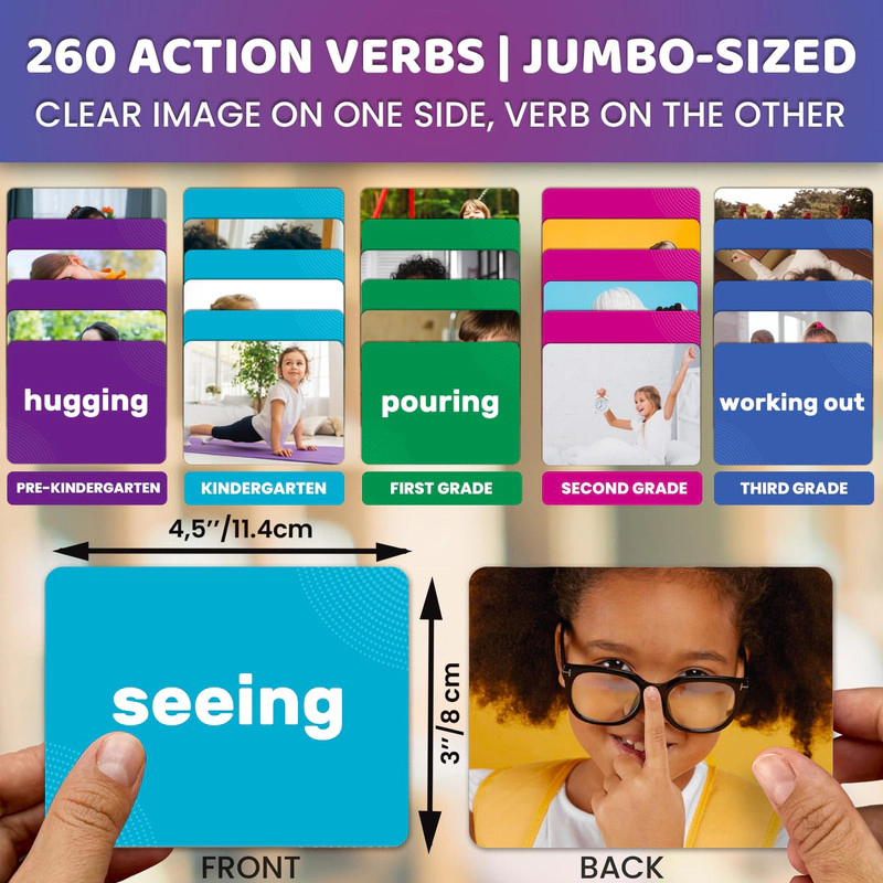 QUOKKA Vocabulary & Sight Words Flash Cards for Kids Beginners – Action Verbs, Matching Early Learning Set
