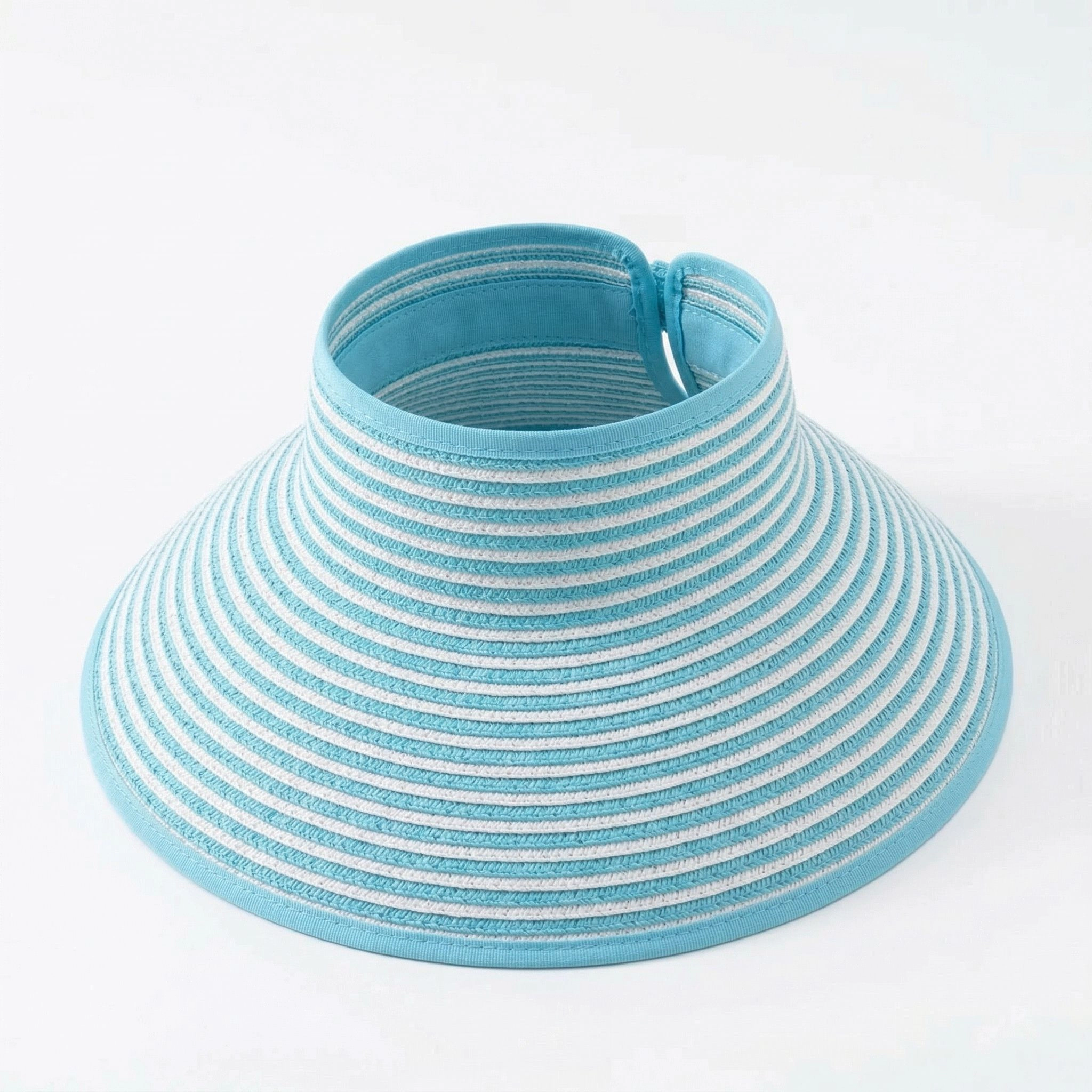 Anna-Kaci Women's Roll-Up Straw Visor Hat Wide Brim Striped Sun Bow Adjustable Open Top Beach Cap, Hot Pink Stripe