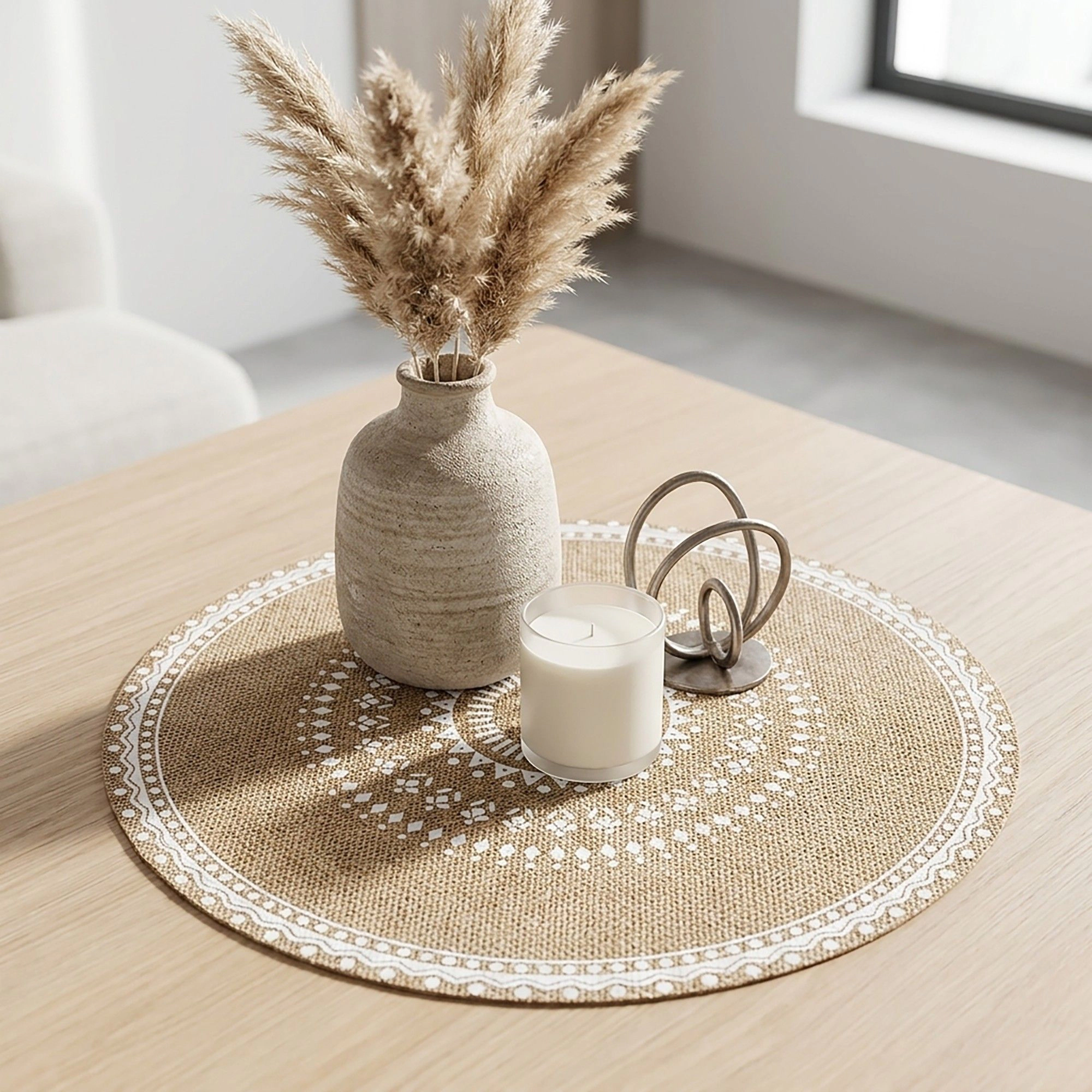 Alilang Unisex 4 Piece Boho Round Placemat Set Woven Look Heat Resistant Table Mats for Dining