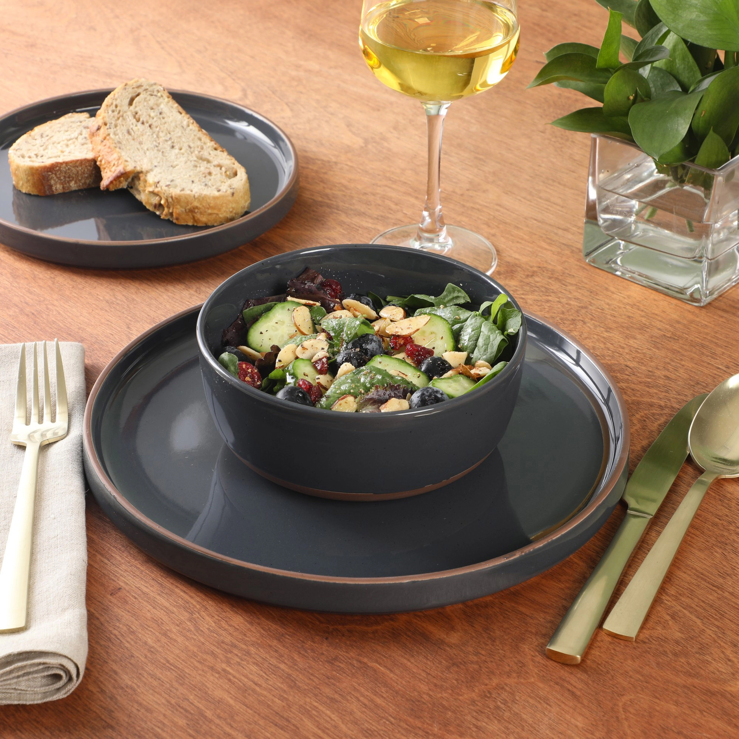 Gibson Elite Northrock 12 Piece Round Stoneware Dinnerware Set Gray