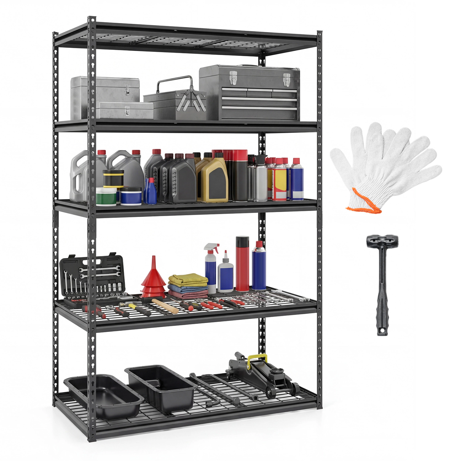 SUGIFT 5-Tier Adjustable Wire Rack Metal Storage Shelving Set of 1 48-in x 24-in x 72-in 2000-lb Capacity Black