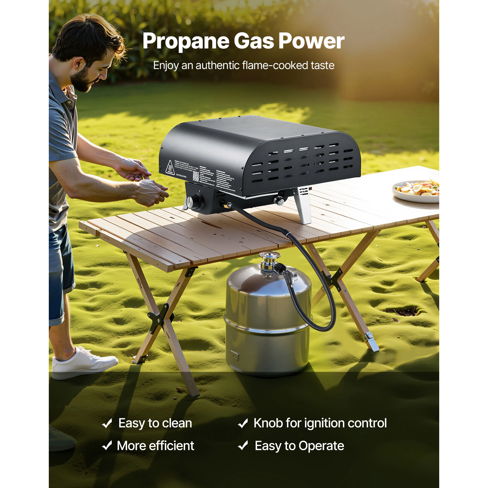 HONGGE Outdoor Pizza Oven, Propane Gas Pizza Maker, Portable Pizza-Cooker with Thickened Pizza-Stone, Carry Bag