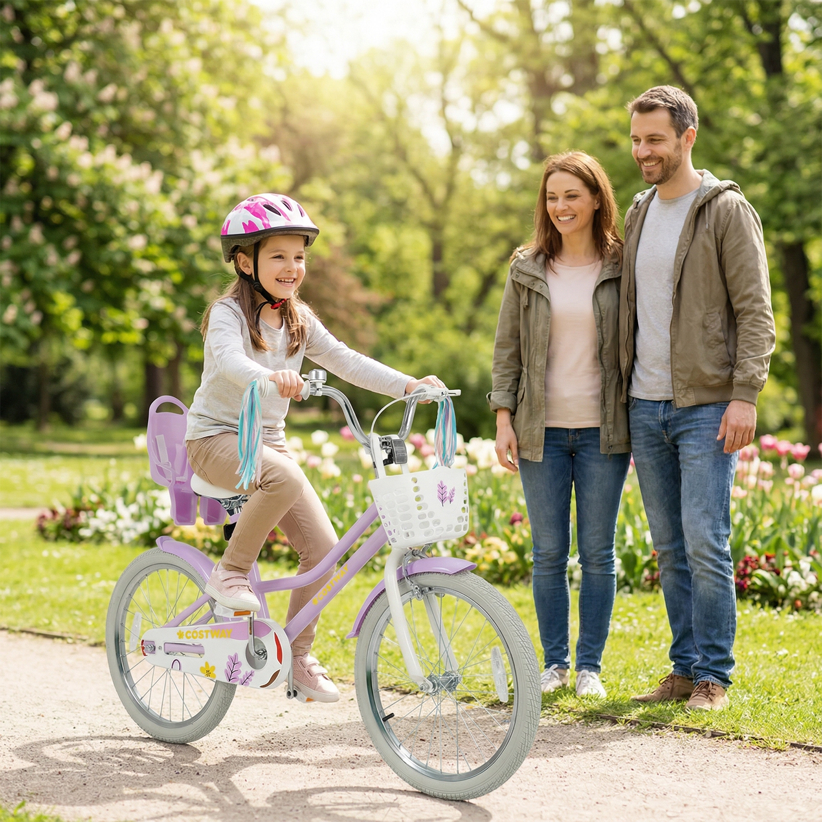 LJG Girls Bike Kids Bicycle with Doll Seat and Streamers