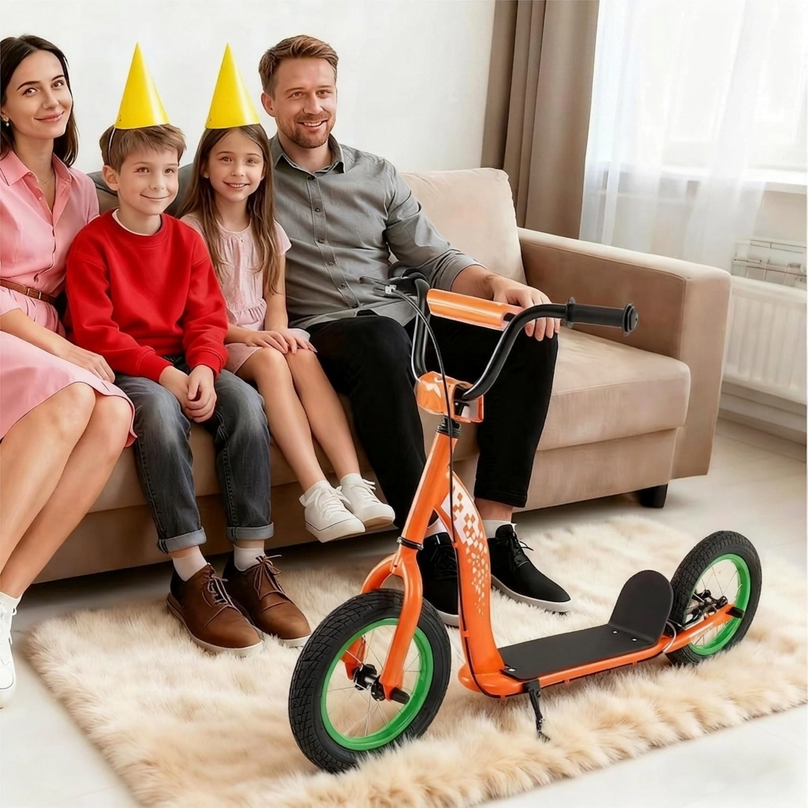 SUGIFT Adjustable Handlebar Youth Kick Scooter with 12-in Inflatable Wheels 165-lb Capacity Ages 8-12 Orange