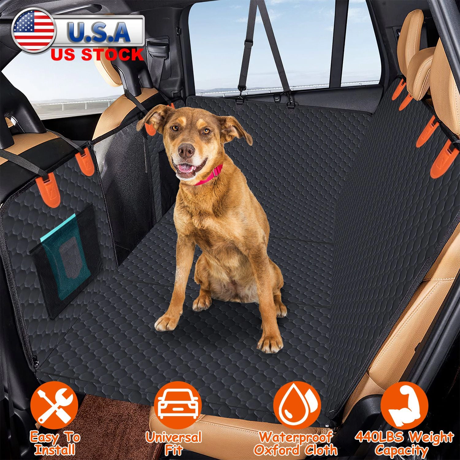GBruno Waterproof Dog Car Back Seat Cover With Mesh