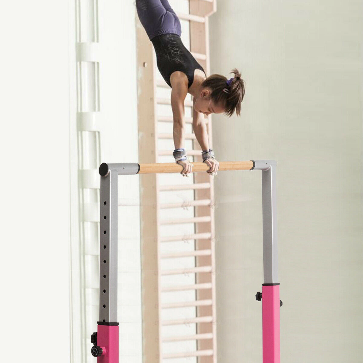 SUGIFT 220-lb Capacity 11-Level 38-in to 55-in Height Adjustable Kids Gymnastics Bamboo Parallel Bars
