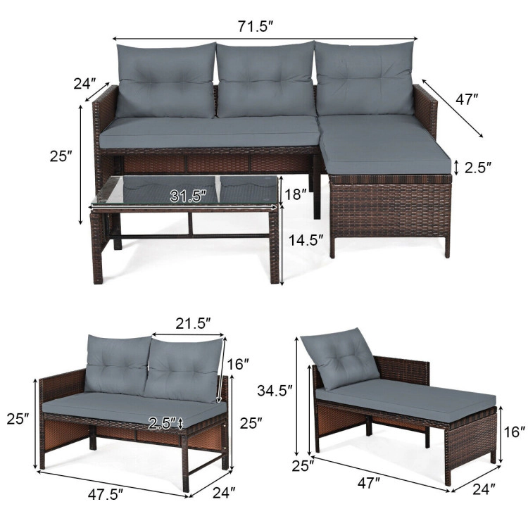 Hivvago 3 Pieces Patio Wicker Rattan Sofa Set
