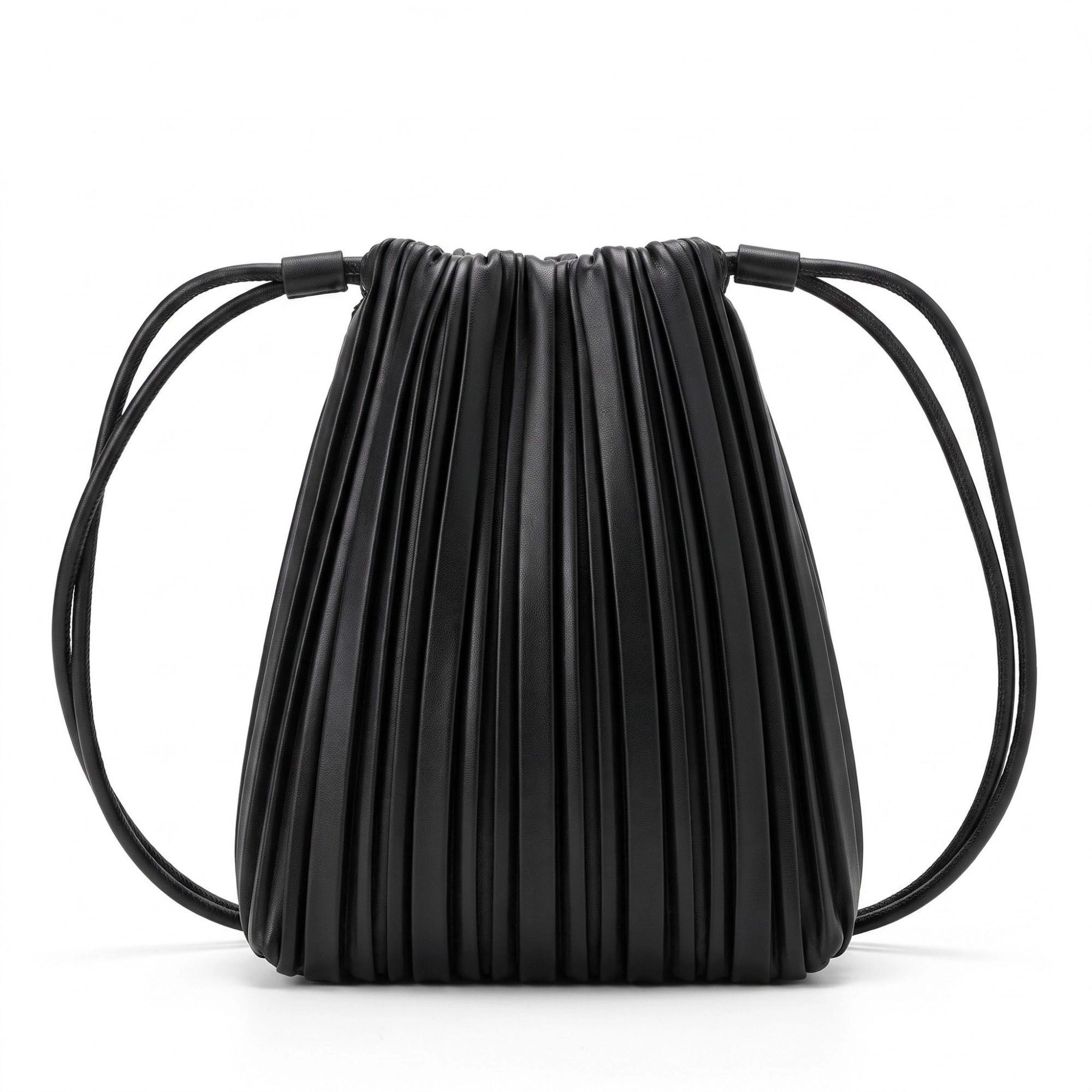 Alilang Women's Pleated Crossbody Bucket Bag with Long Shoulder Strap and Gathered Top 7.5x8.5x3.5in