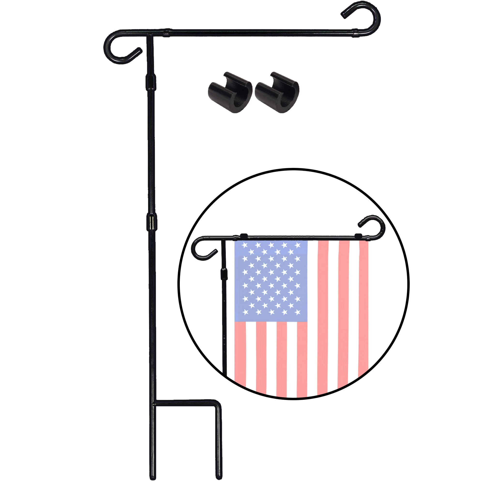 G128 Garden Flag Stand, 36" x 15" Black Wrought Iron Flagpole
