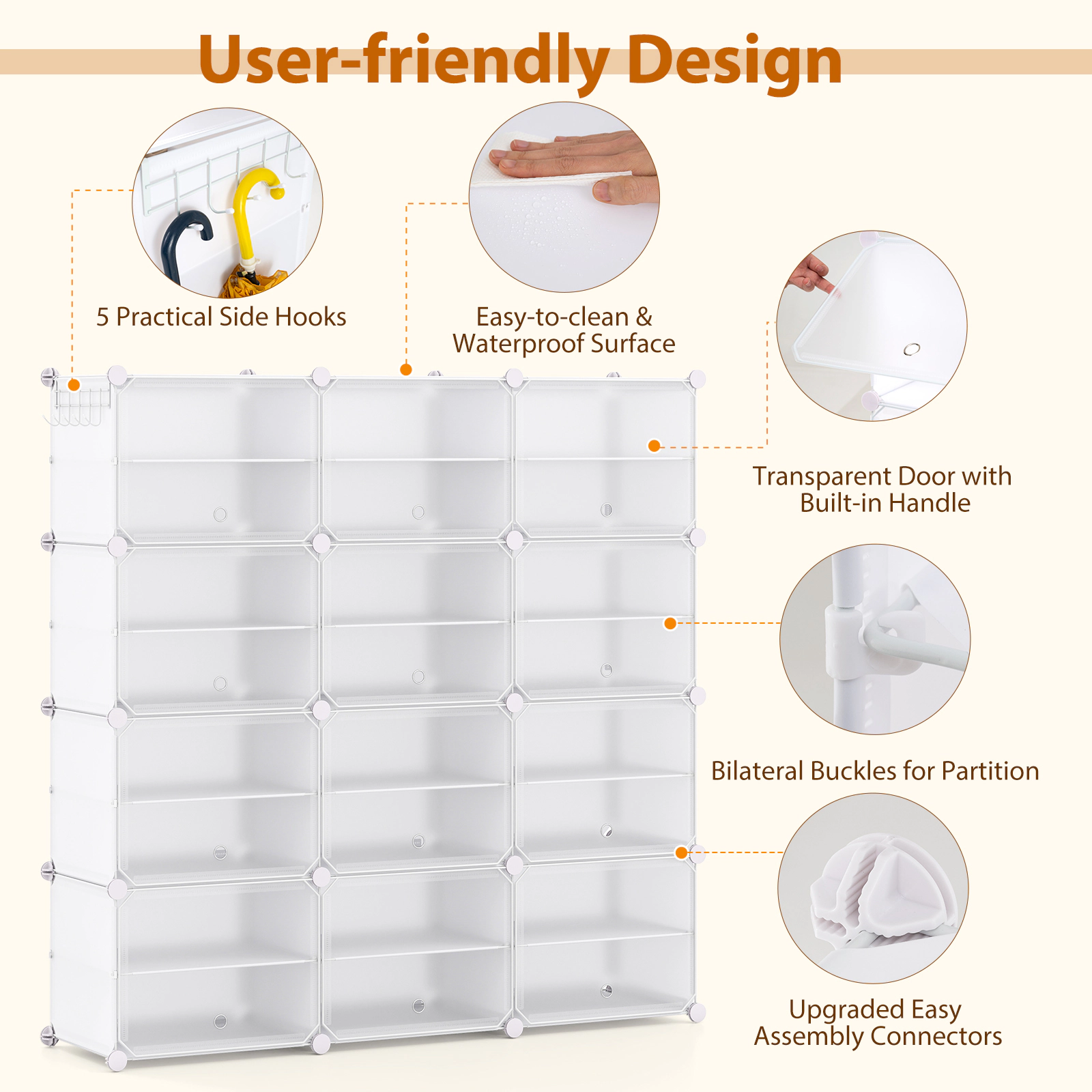 Hivvago 12-Cube Shoe Organizer with Hanging Hooks