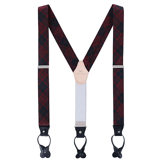 Trafalgar Men's Kincade Red Blackwatch Plaid Silk Button End Suspenders