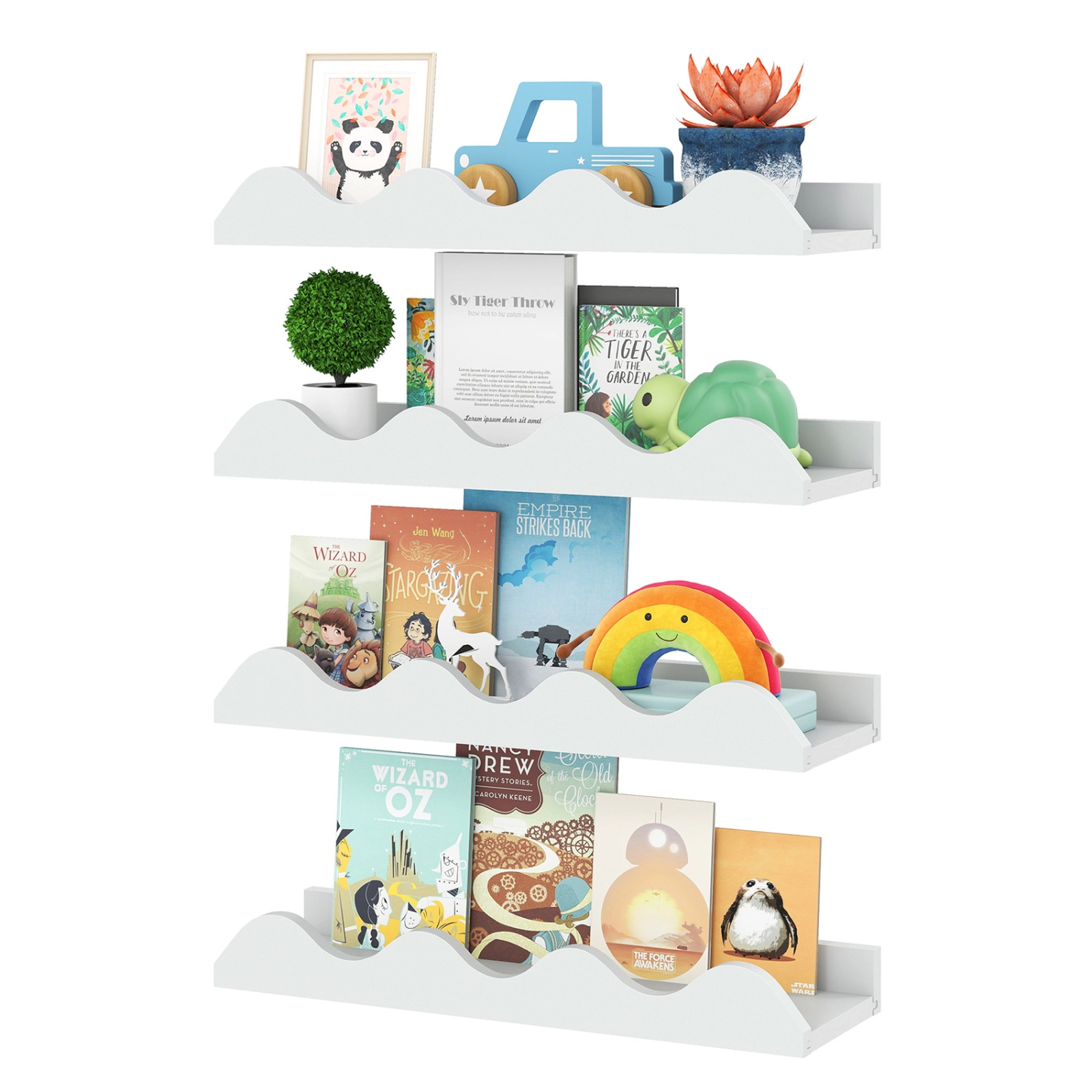 SUGIFT Set of 4 White 16-in Floating Wall Bookshelf Ledges for Nursery Toy and Book Storage