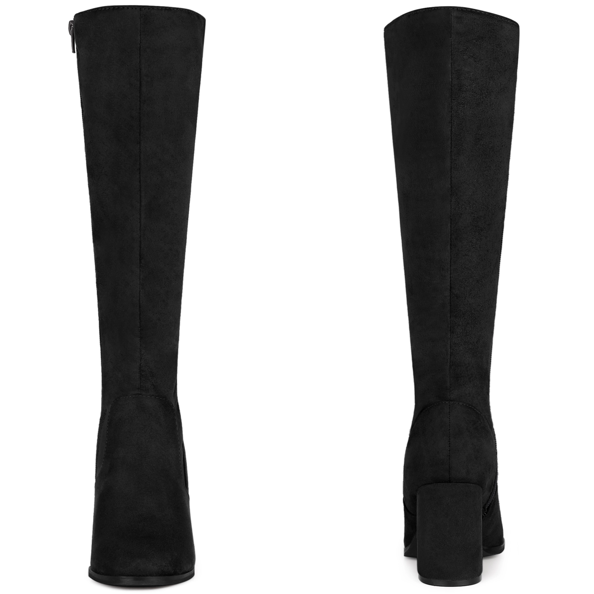 BLISSFUL STEP Women Faux Suede Round Toe Chunky Heel Knee High Side Zipper Boots