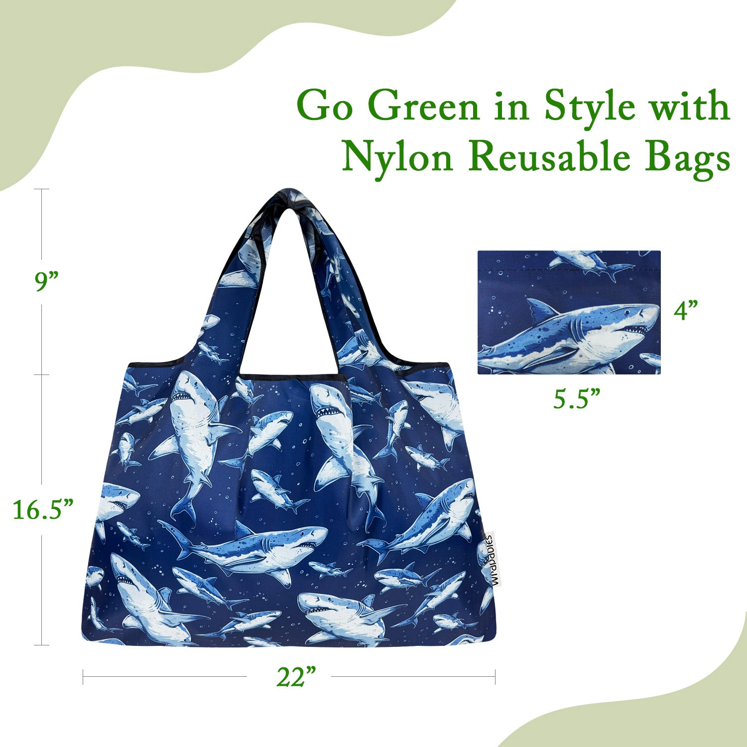 Wrapables Large Nylon Reusable Shopping Bags for Groceries (Set of 3), Blue Thrills