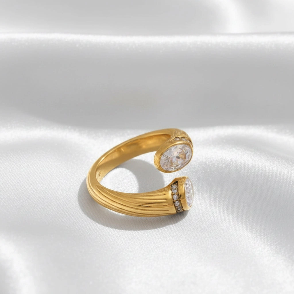 DressAtR Women's Oval Zircon 18K Gold Plated Open Ring