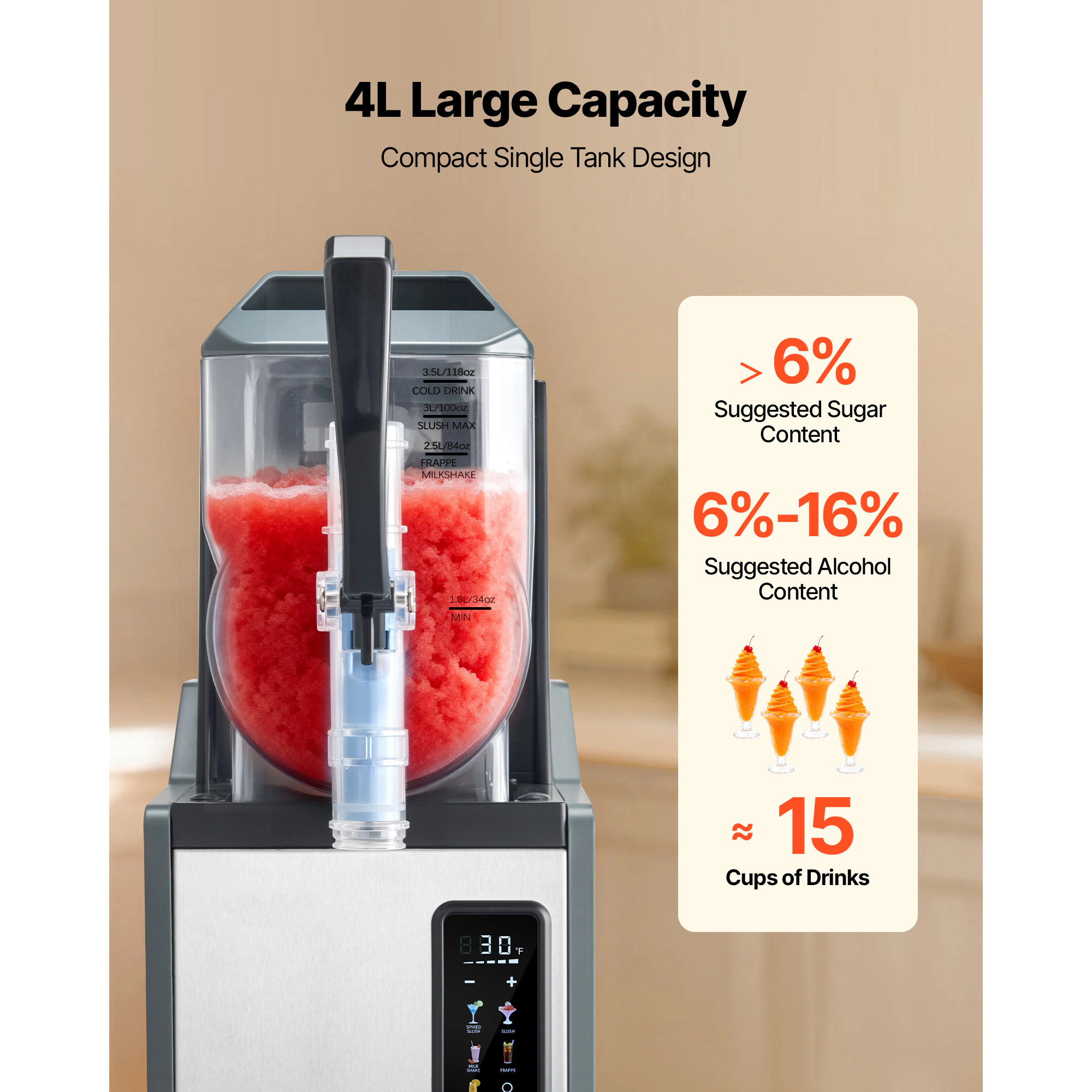 HONGGE Slushie Machine / No Ice Needed Slushy for Home Frozen Drink Maker with Single Tank Margarita