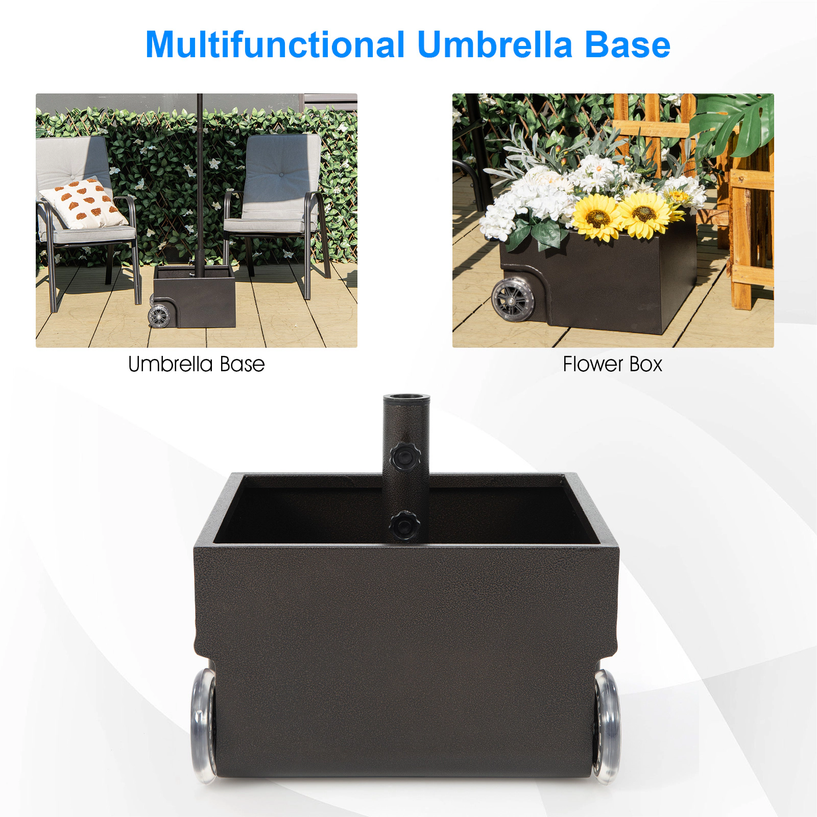 Hivvago 150 Pounds Patio Umbrella Base Stand Wheels Planter Outdoor