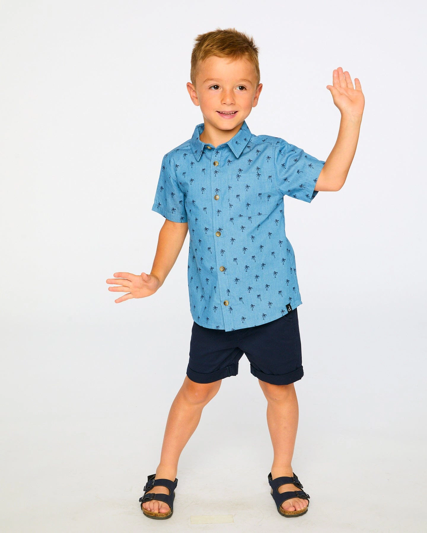 Deux par Deux Boys Short Sleeve Chambray Shirt Palm Print