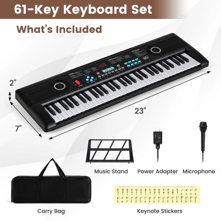 SUGIFT Black 61-Key Portable Electric Digital Keyboard Piano with Dual Speakers Carry Bag and Music Stand