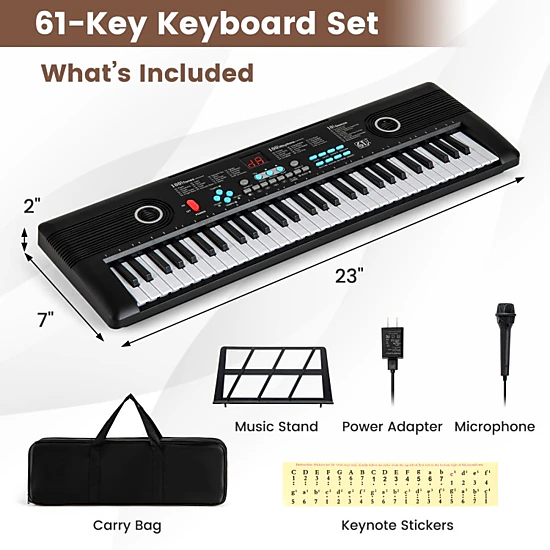 SUGIFT Black 61-Key Portable Electric Digital Keyboard Piano with