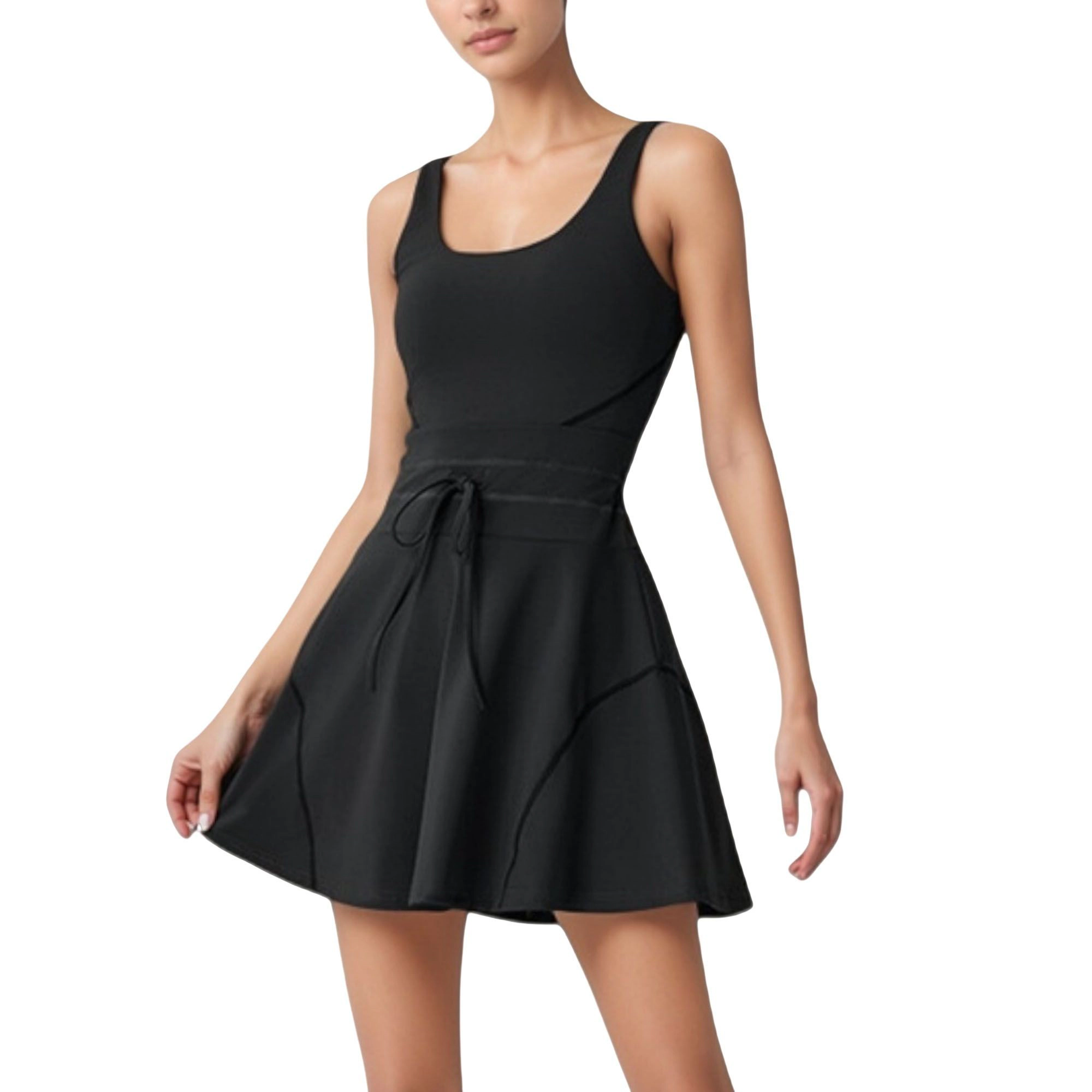 Anna-Kaci Women's Sleeveless Tennis Dress with Scoop Neckline and Waist Tie Detail