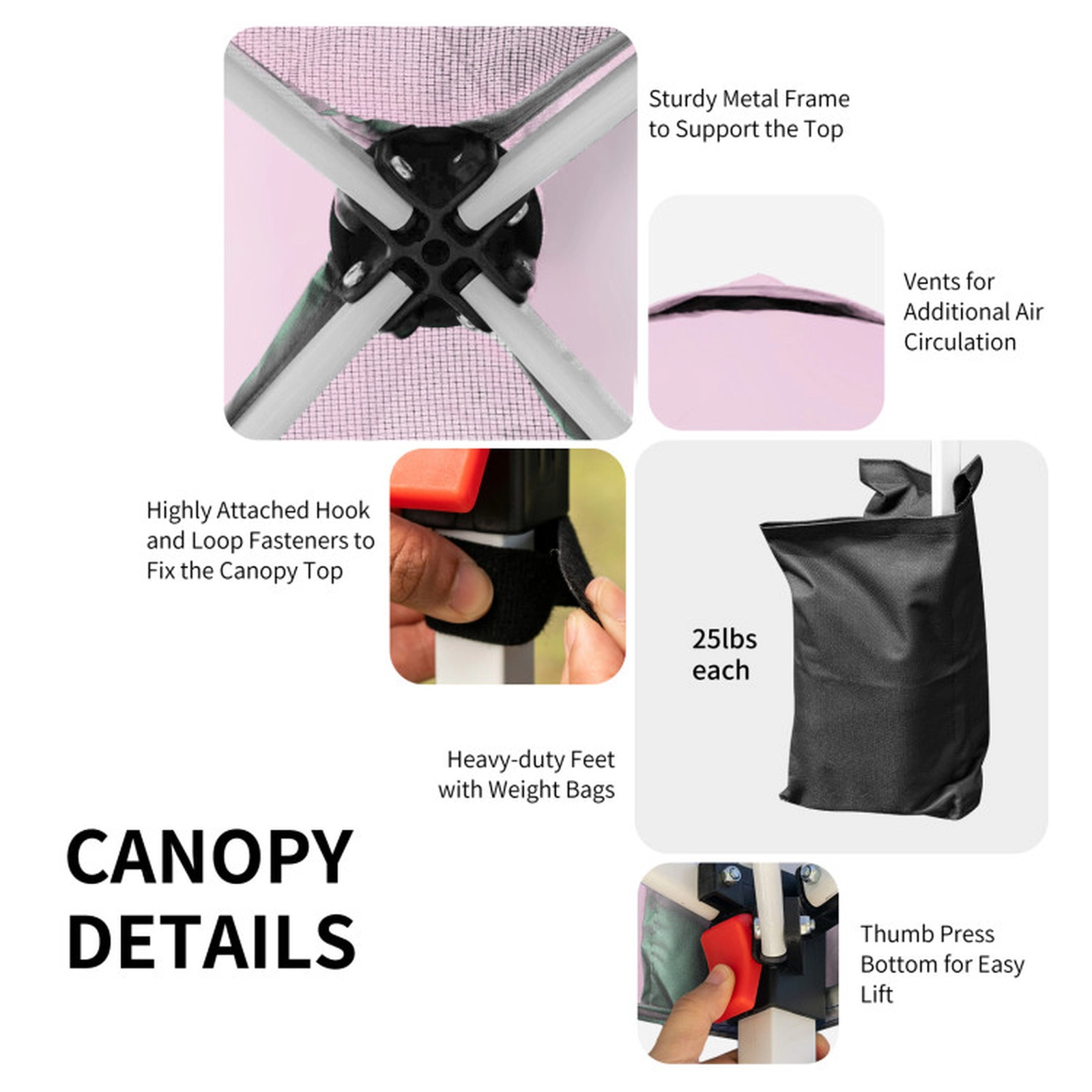 SUGIFT Height Adjustable Outdoor Pop-up Canopy Tent with Roller Bag Pink