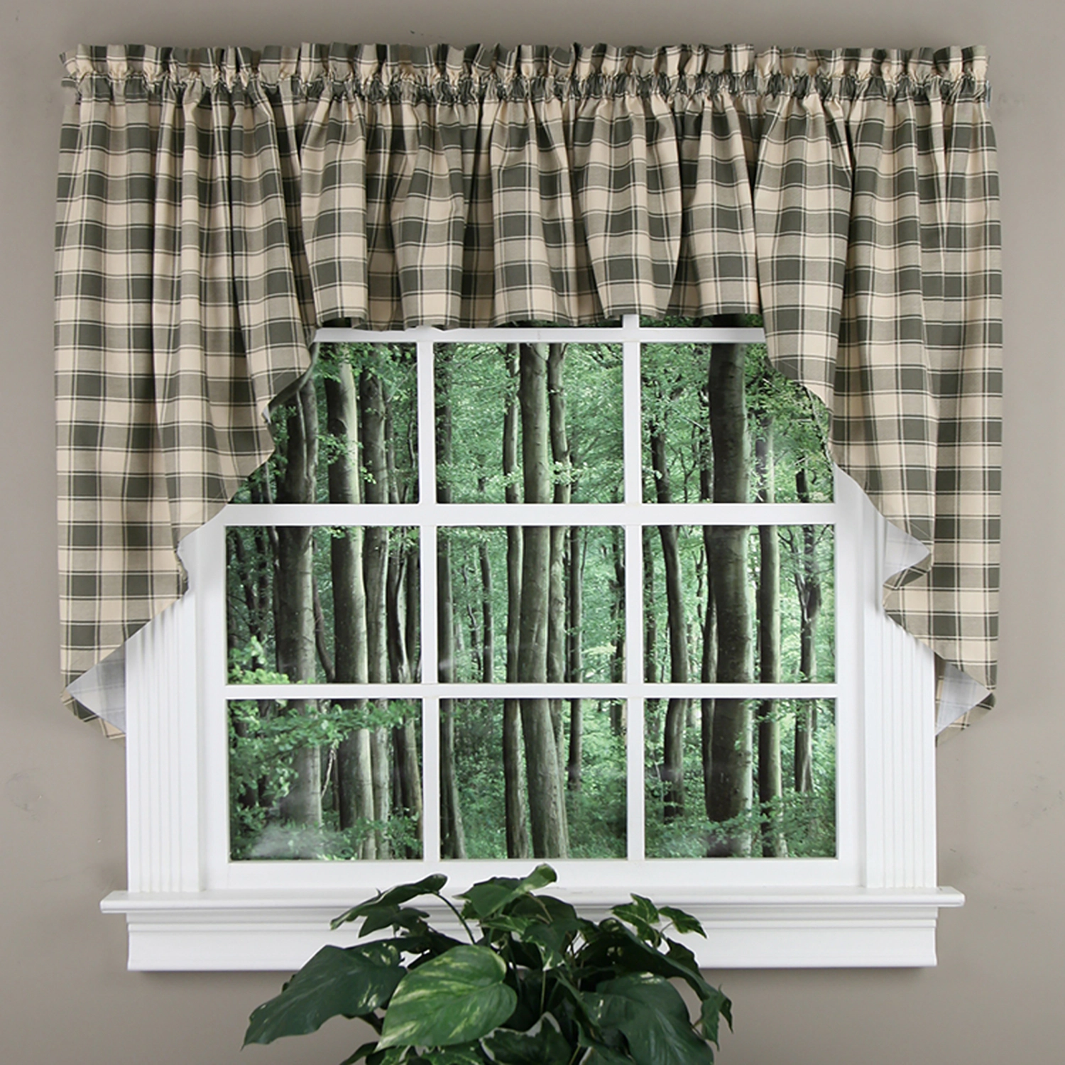 Ellis Curtain 50% Polyester 50% Cotton Country Check With 1.5" Rod Pocket Tailored Window Swag 56" x 36" Mist