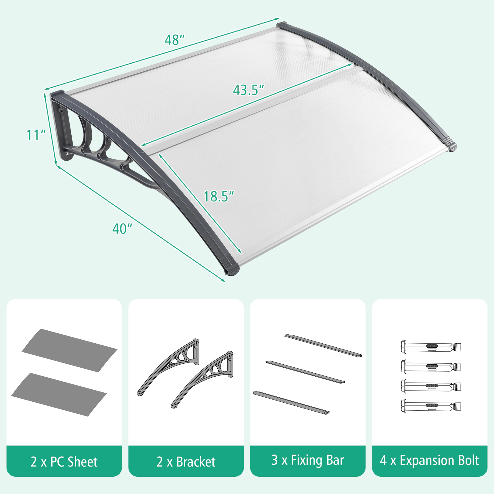 SUGIFT 48 x 40-in Outdoor Front Door Window Awning Door Canopy 44-lb Capacity 1-Piece Patio Umbrella Cover Gray