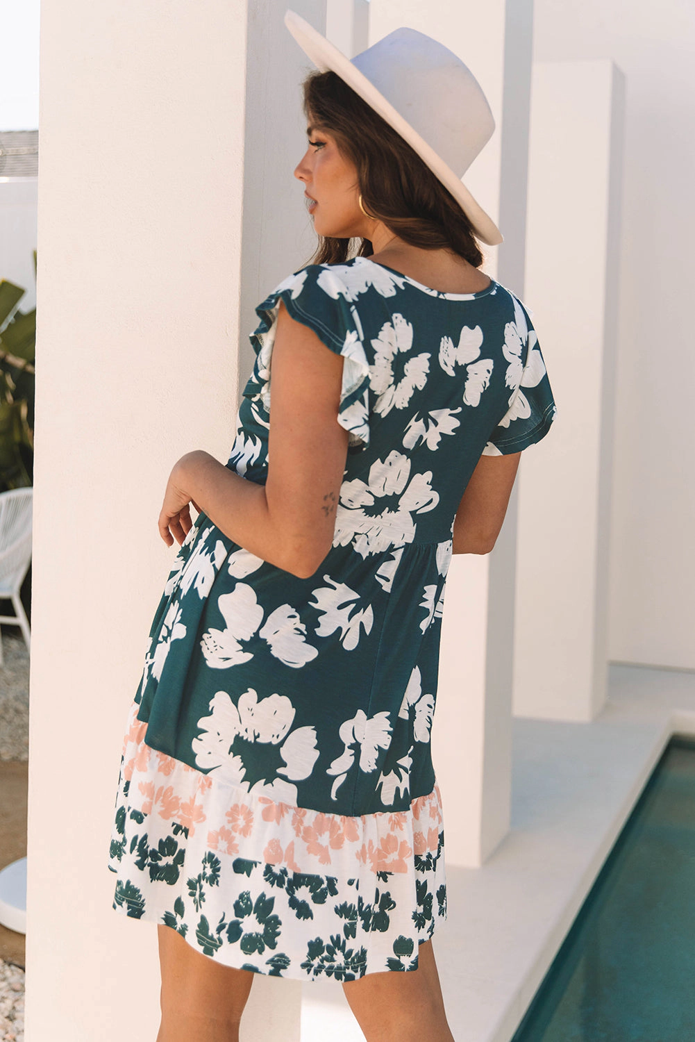 Threaded Pear Women's Louise Floral Ruffle Sleeve Dress
