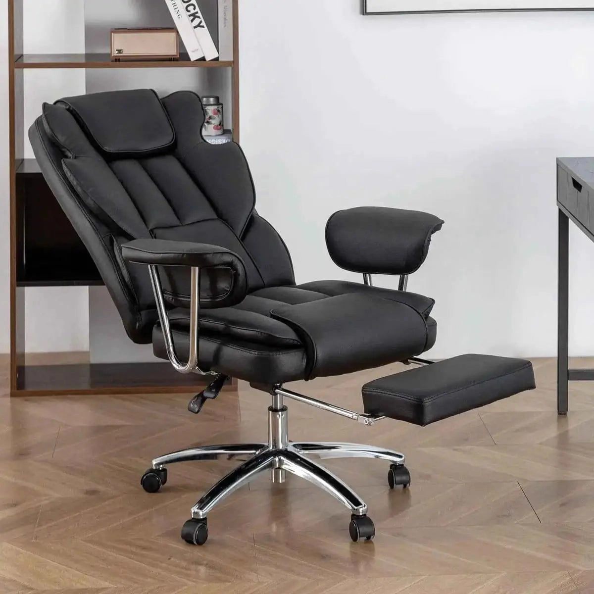 Platinum-Level Office Chairs Big & Tall Executive Office Chair with Footrest, Black Leather