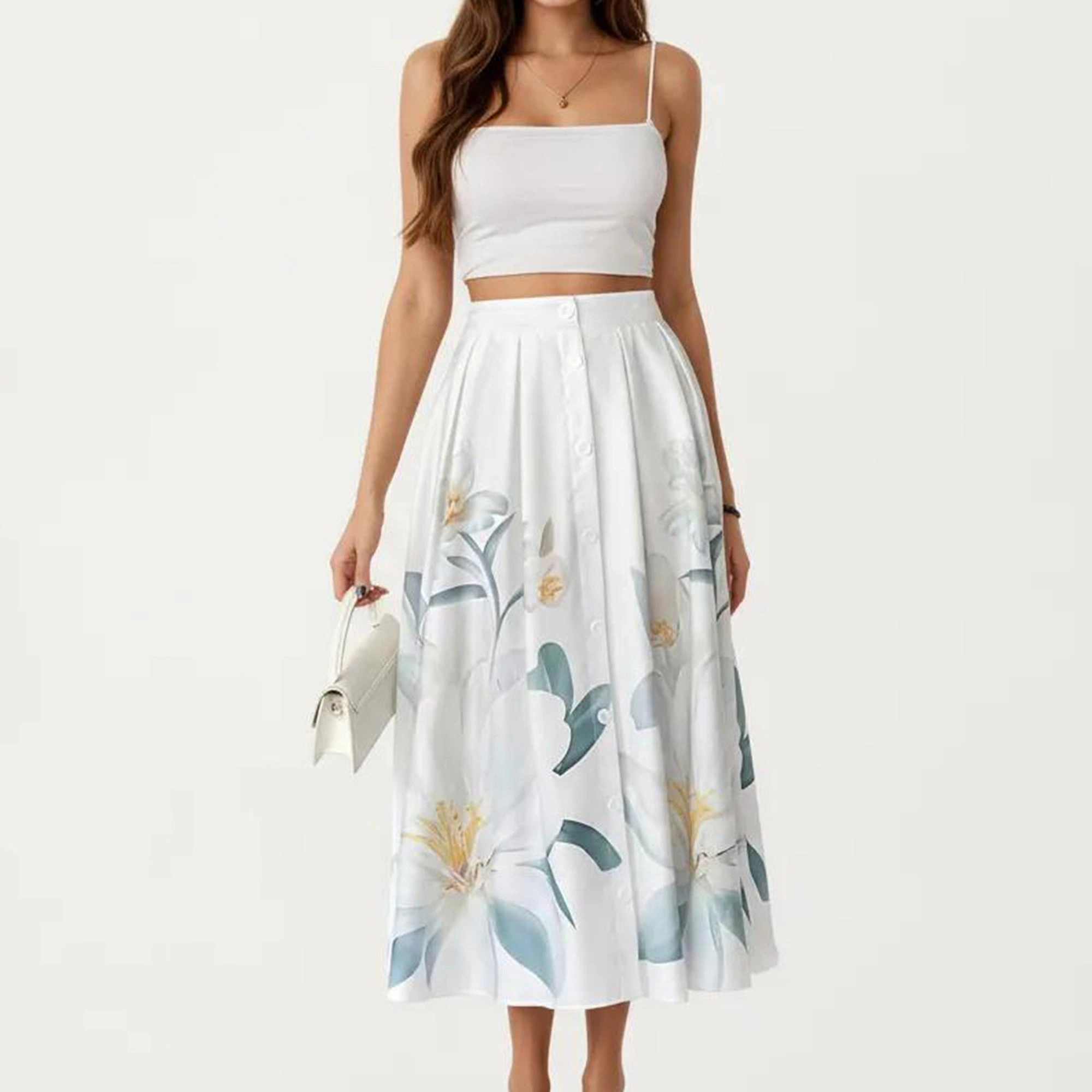 Anna-Kaci Womens High Waist Button-Front A-Line Midi Skirt