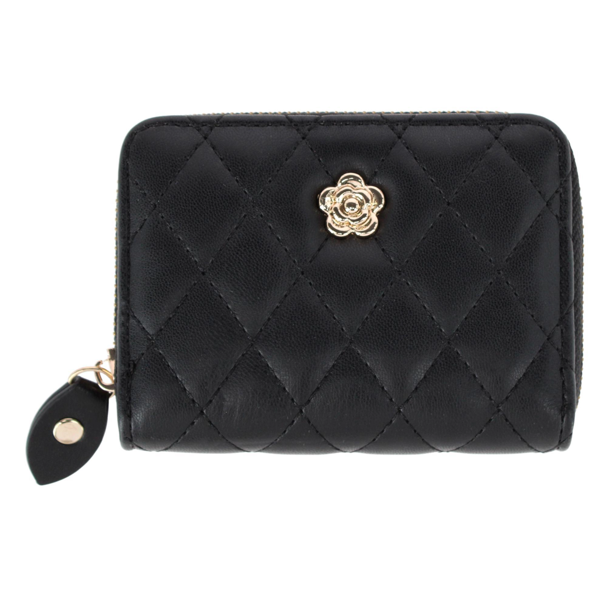 CTM Women's Premium Faux Leather Quilted Look Zip Around Card Case