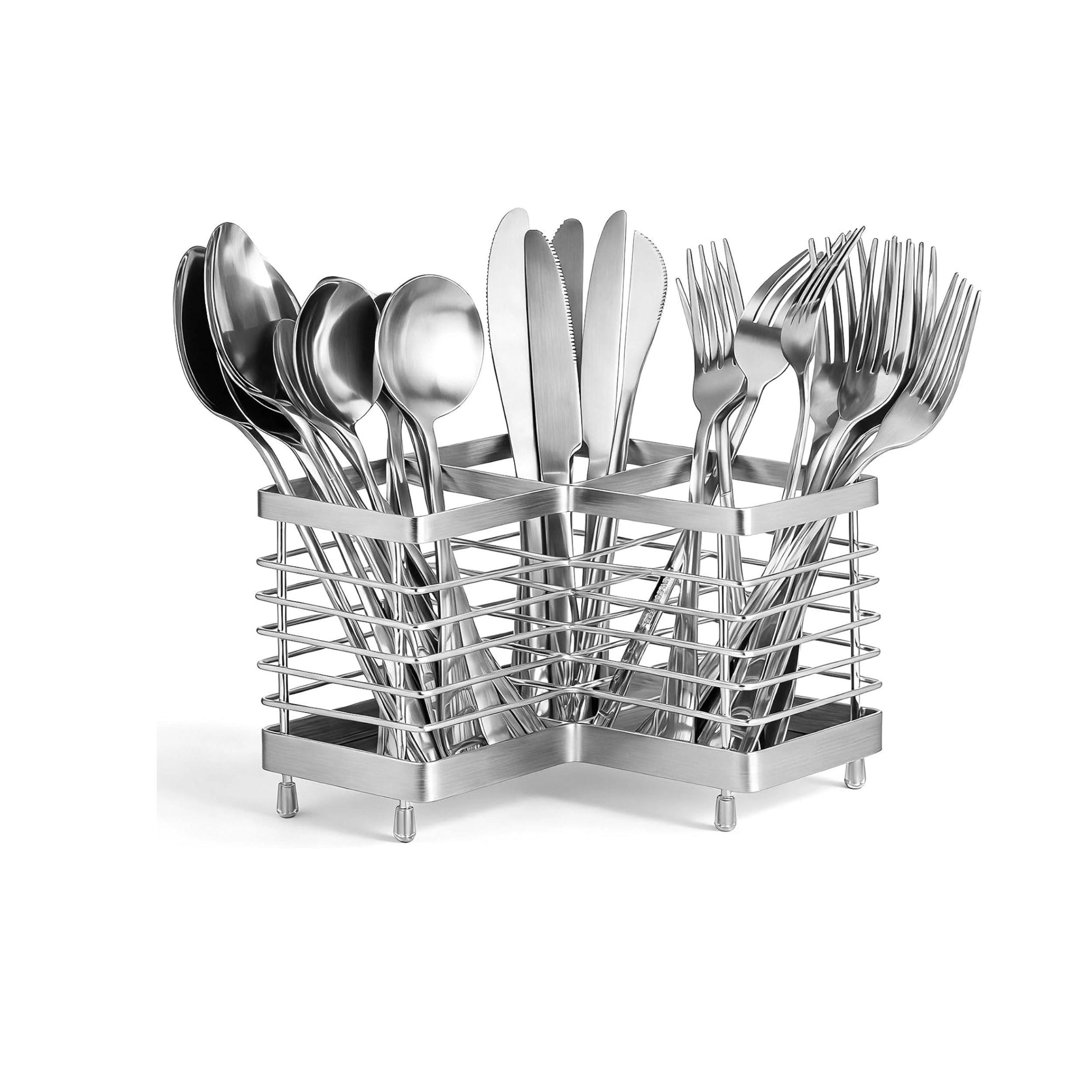 Stock Preferred 3 Compartment Stainless Steel Utensil Holder and Drying Rack