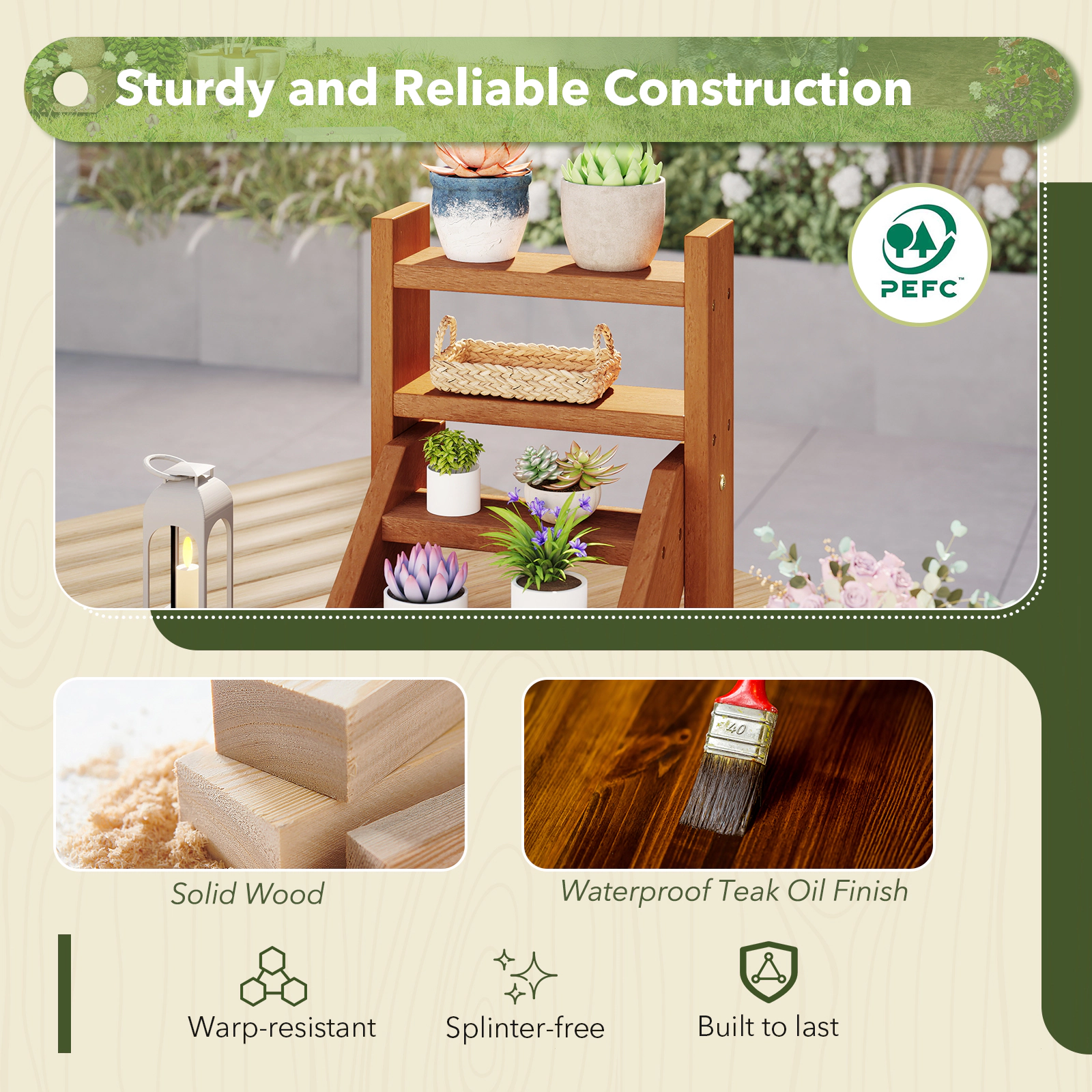 Slickblue Indoor Plant Stand 4 Tier Wood Ladder Rack Succulent Flower Display Organizer Shelf