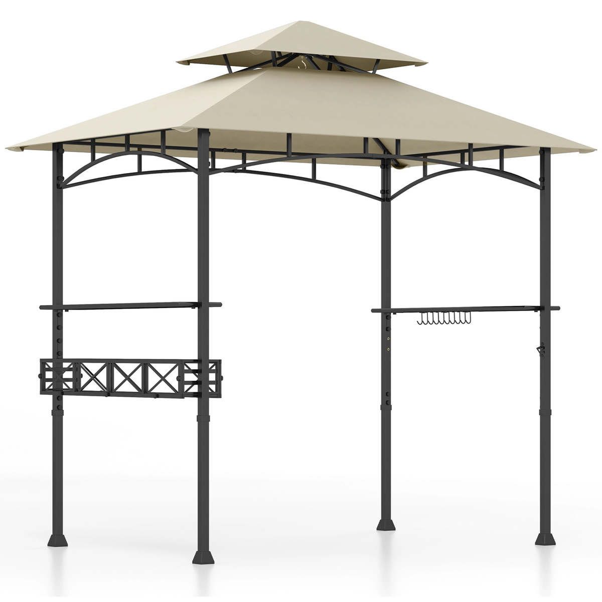 SUGIFT 2 Side Shelves 10 Hooks and Storage Basket 8 x 5 ft Outdoor Grill Gazebo