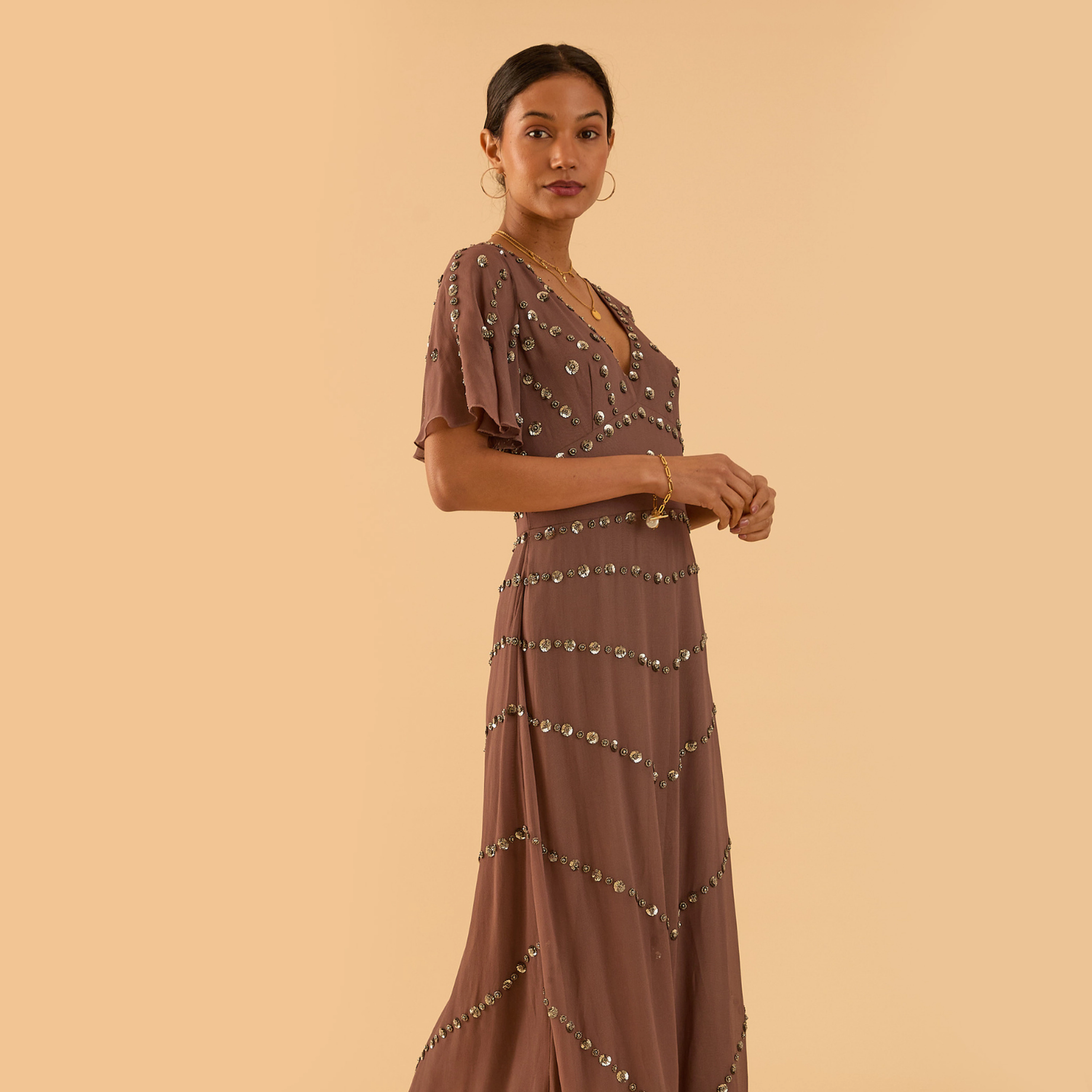 Rose & Nancy Women's Mink Sequin Maxi Dress