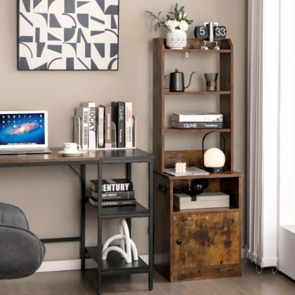 Hivvago 6-Tier Bookshelf with Charging Station and Cabinet