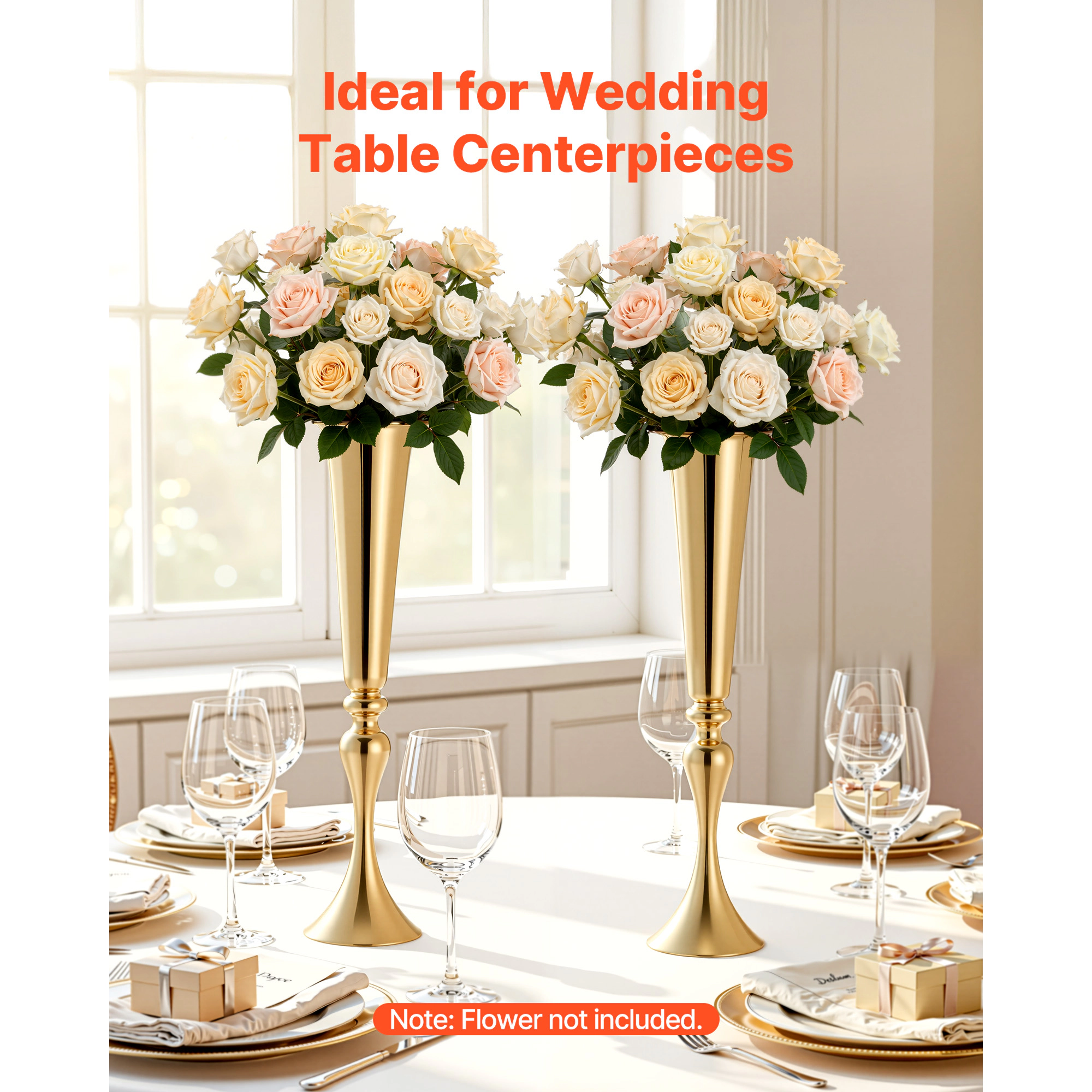 HONGGE Crystal Wedding Flower Stand Metal Wedding Centerpiece Vase Gold Flower Holders Floral Display Rack for Tables