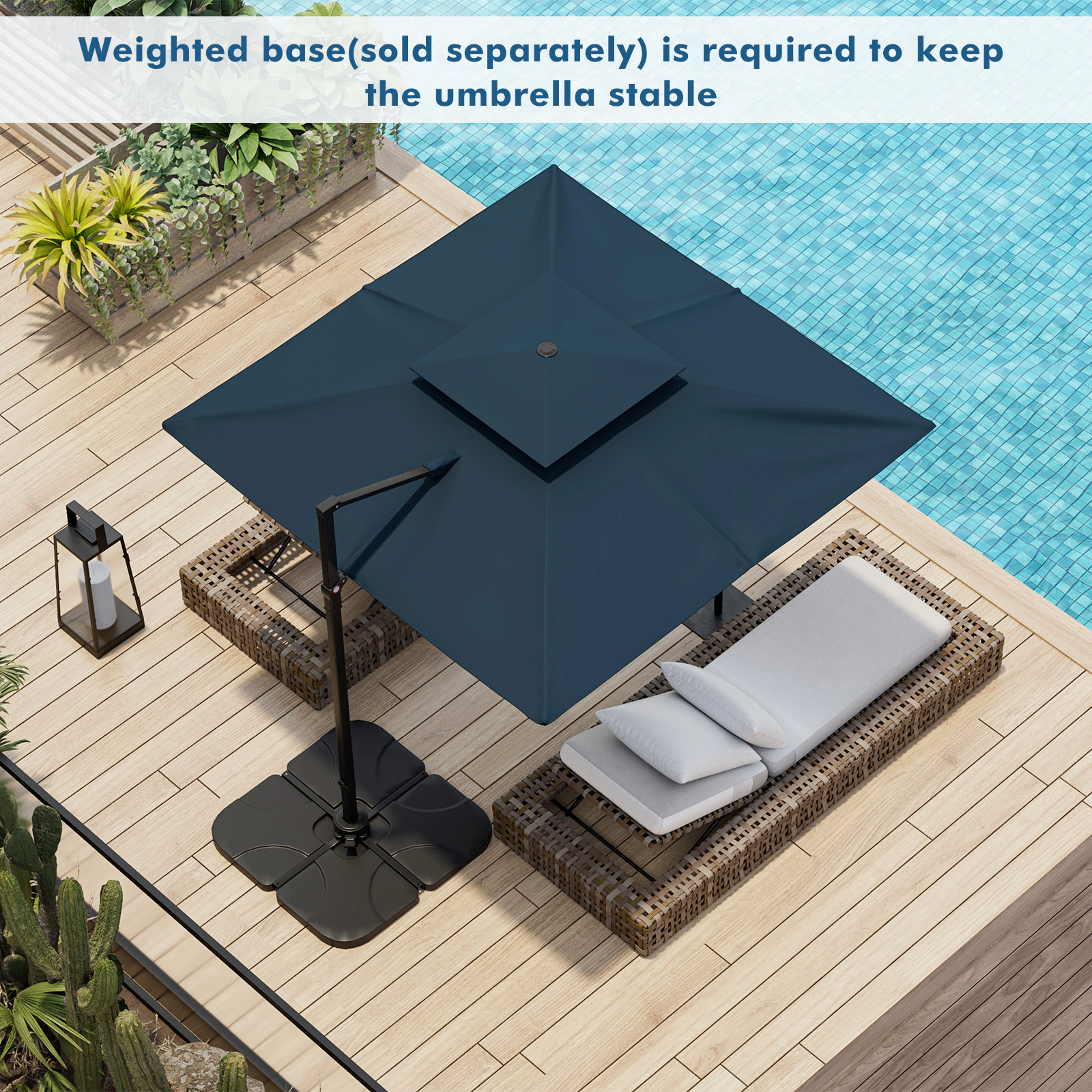 SUGIFT 9.5-ft Navy Offset Cantilever Patio Umbrella with Foot Pedal Rotation Vented Double Top and Cross Base