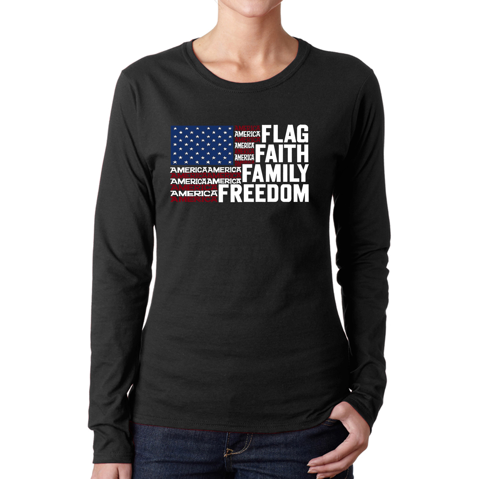 LA Pop Art Women's Word Long Sleeve T-Shirt - Faith Flag
