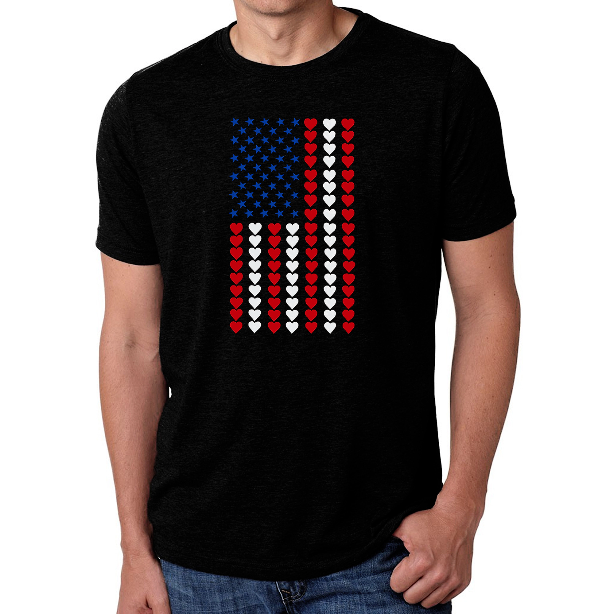 LA Pop Art Men's Cotton/Poly Blend Word T-Shirt - Heart Flag