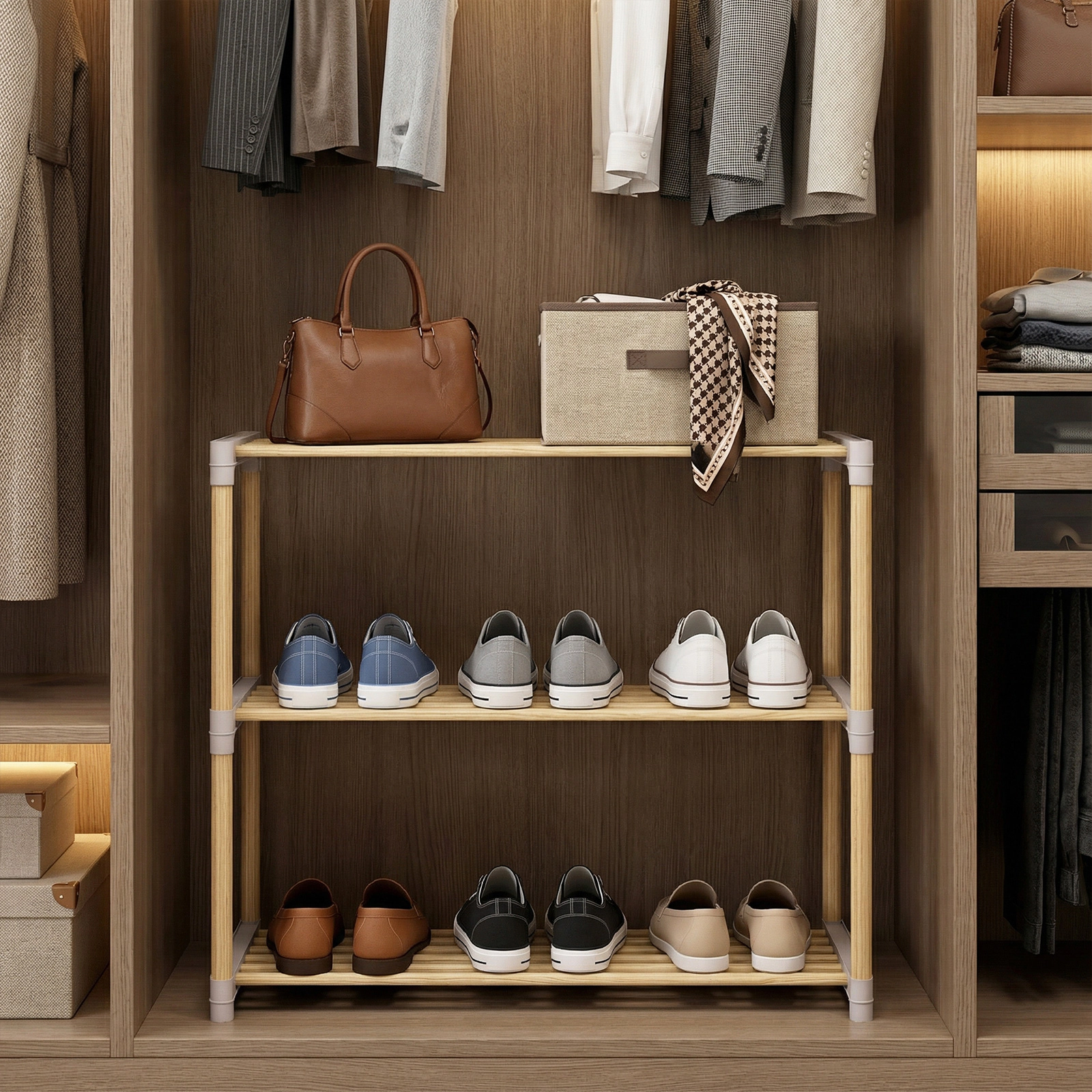 SlickBlue Wooden Shoe Rack with Spacious Storage Shelves