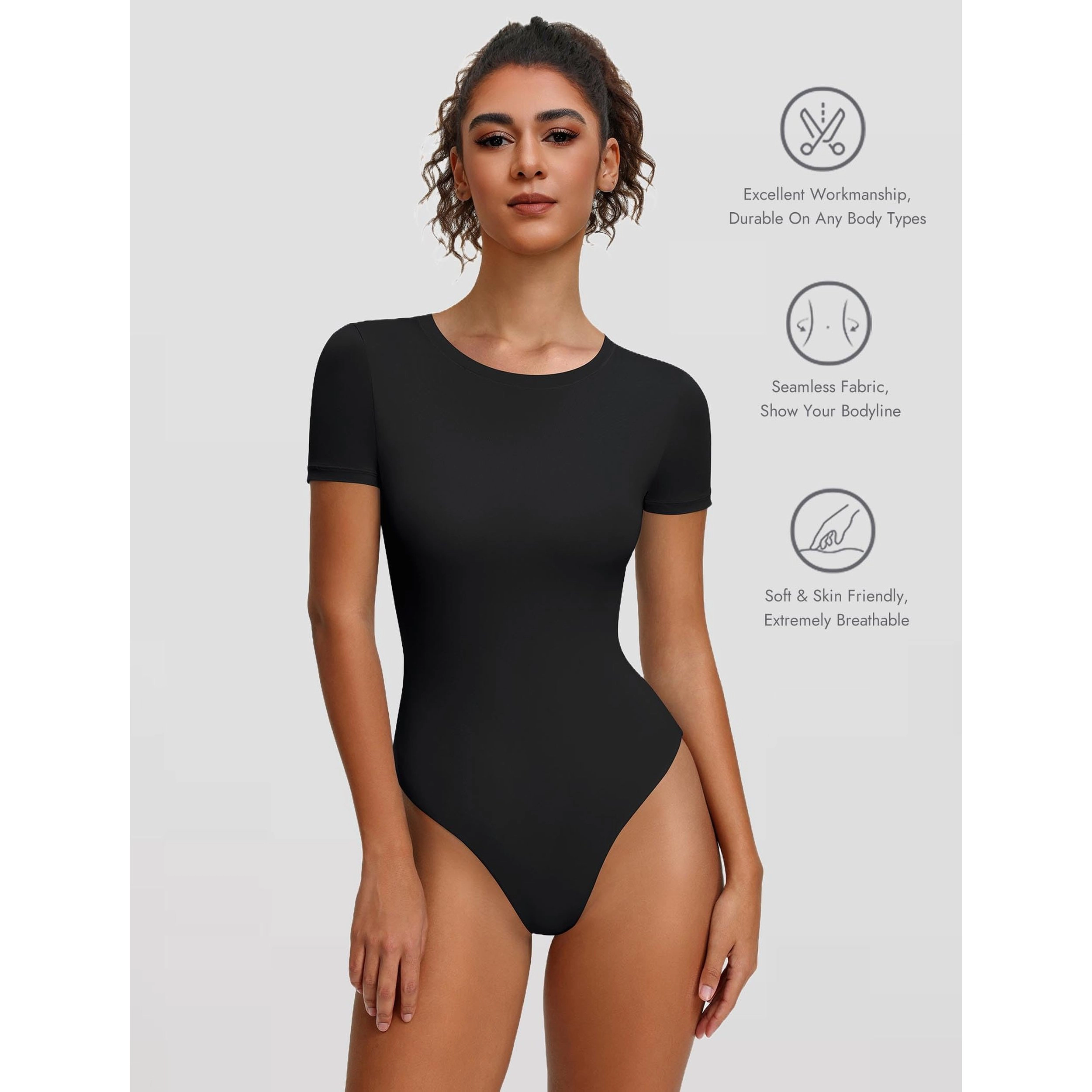 Avidlove Women's Crew Neck Short Sleeve Snap Closure Thong Double Lined Bodysuit
