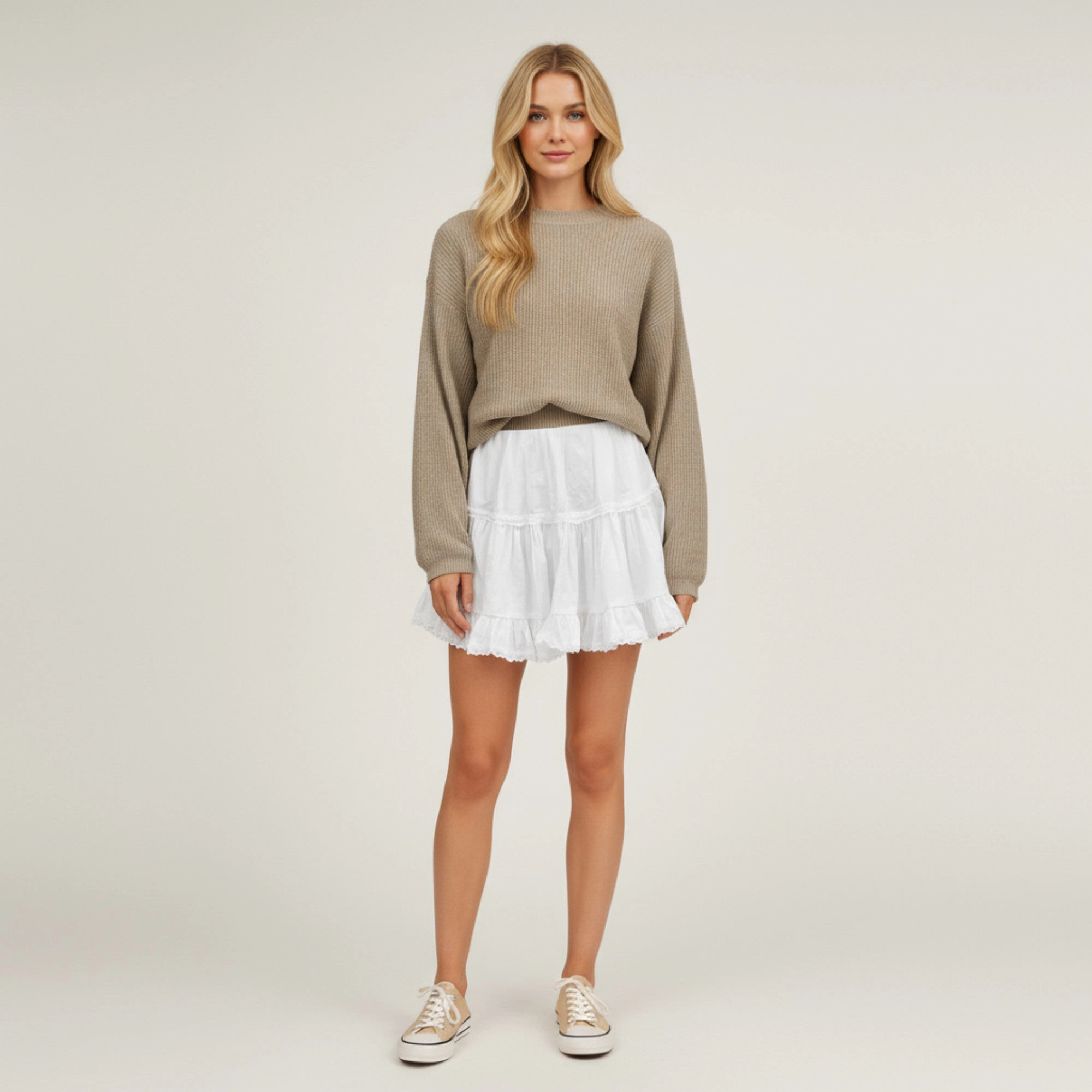 Anna-Kaci Ruffled Tiered Lace-Trim Mini Skirt