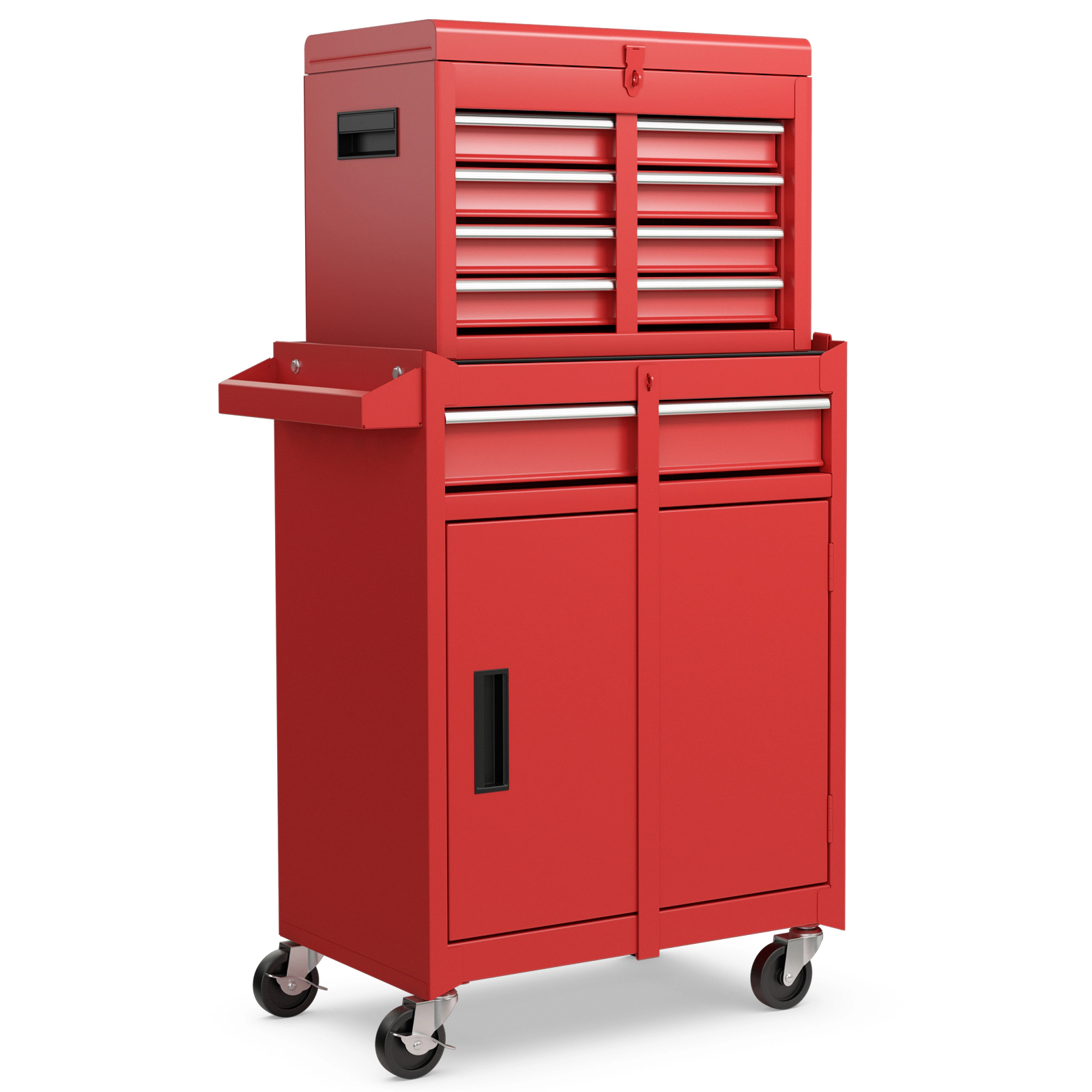 SUGIFT 2-in-1 220.5-lb Capacity Rolling Steel Tool Chest and Cabinet with 5 Sliding Drawers and 4 Hooks