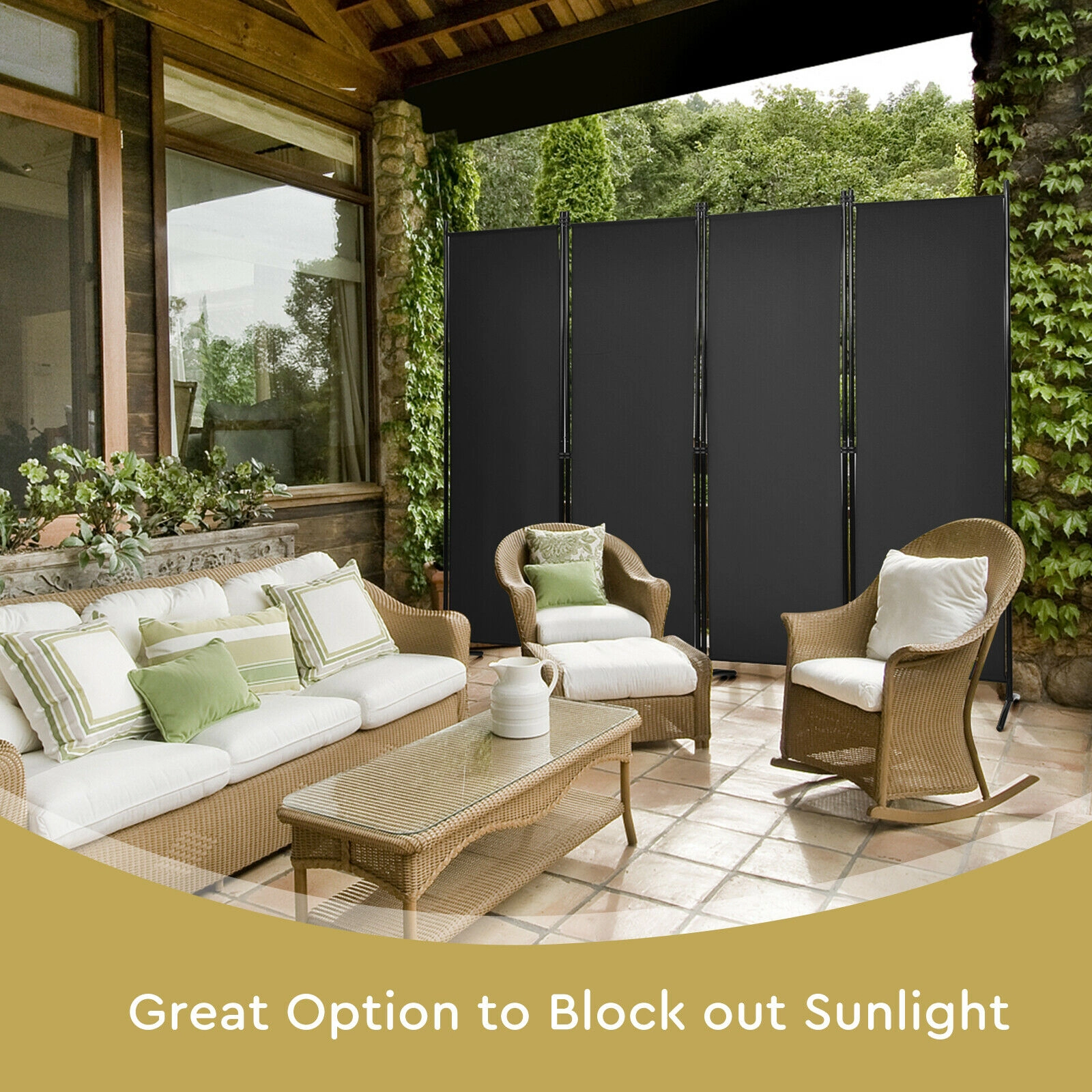 SUGIFT 4-Panel 88-in Wide 68-in Tall Folding Room Divider Wall Privacy Screen with Steel Frame and Square Feet