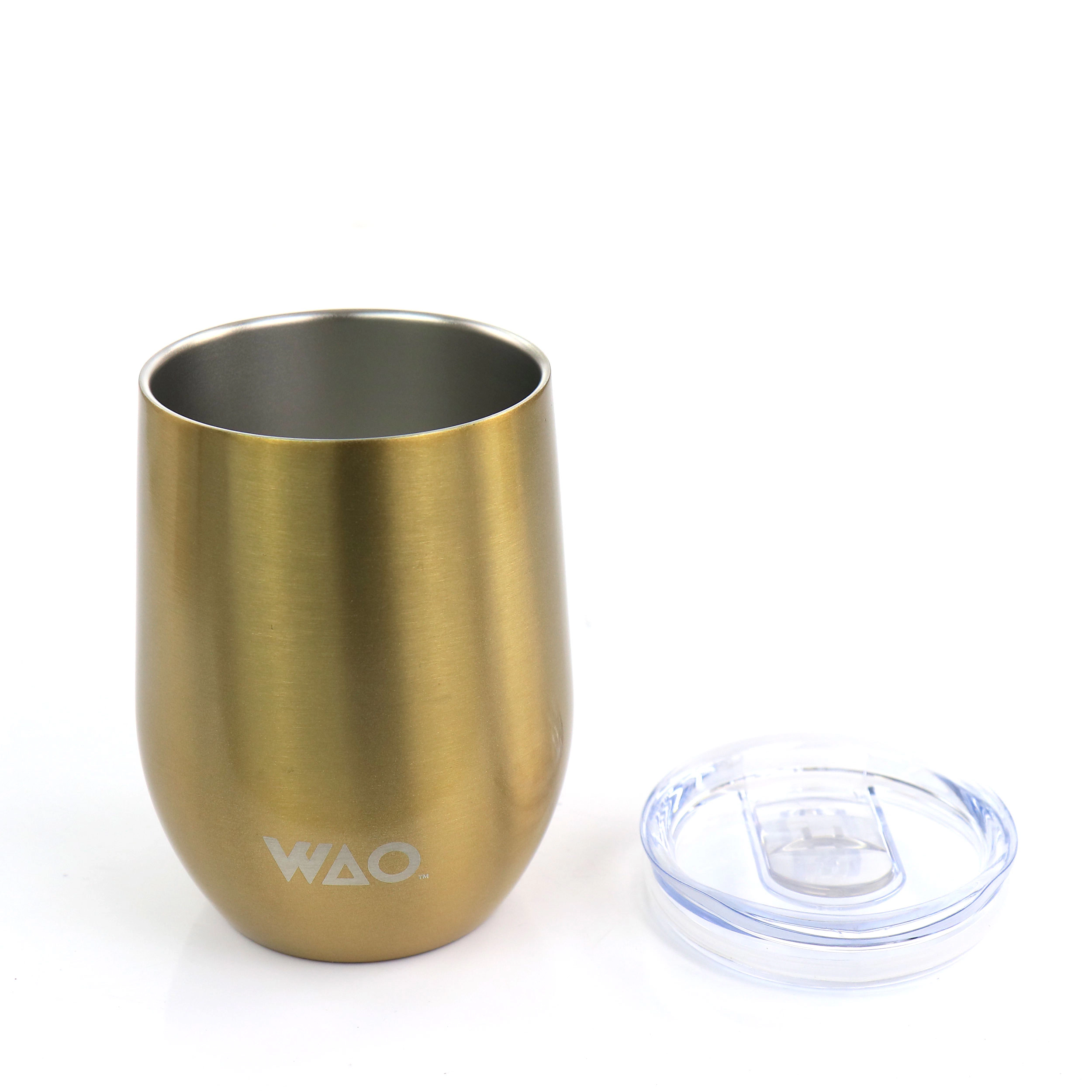 WAO 12 Ounce Thermal Wine Tumbler with Lid in Gold